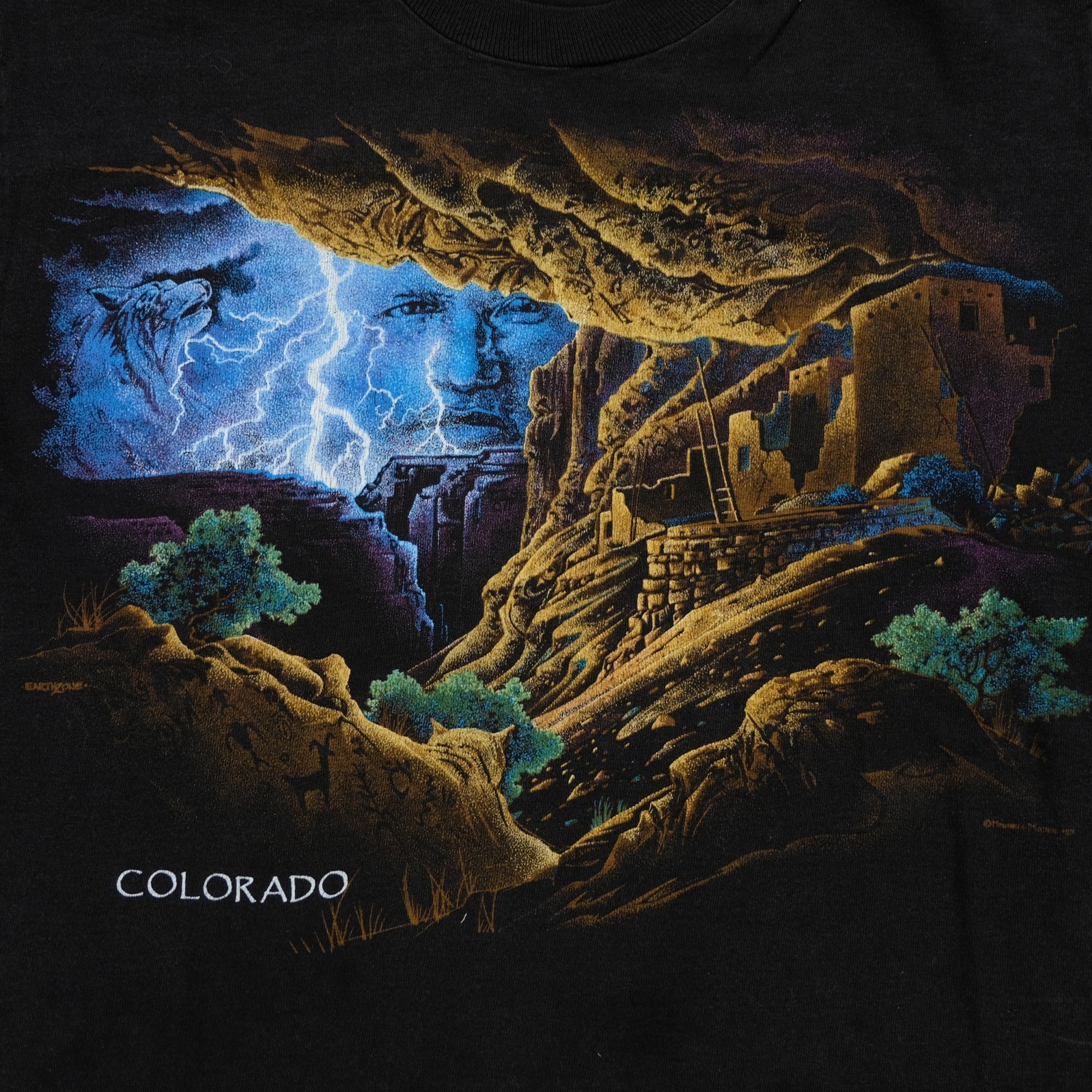 Rare VTG MOUNTAIN MEADOWS Colorado Native Spirit Nature Art T Shirt 90s Black L gallery