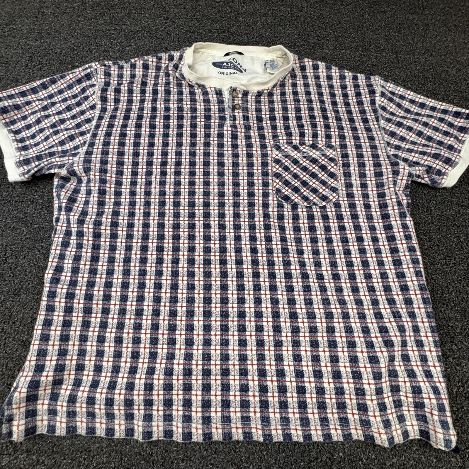 AriZona Shirt Mens XL Blue Short Sleeve Henley Check Pocket Button Logo Tee