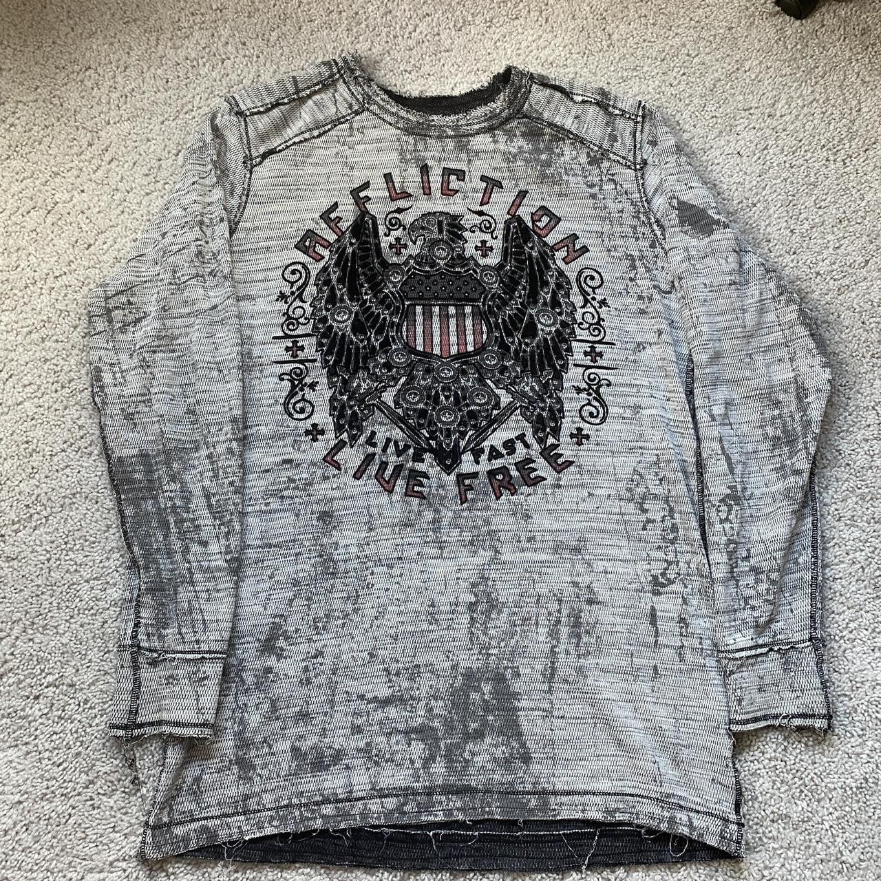 Affliction Reversible Thermal Shirt Mens XL Waffle Knit long Sleeve Y2K Chief gallery