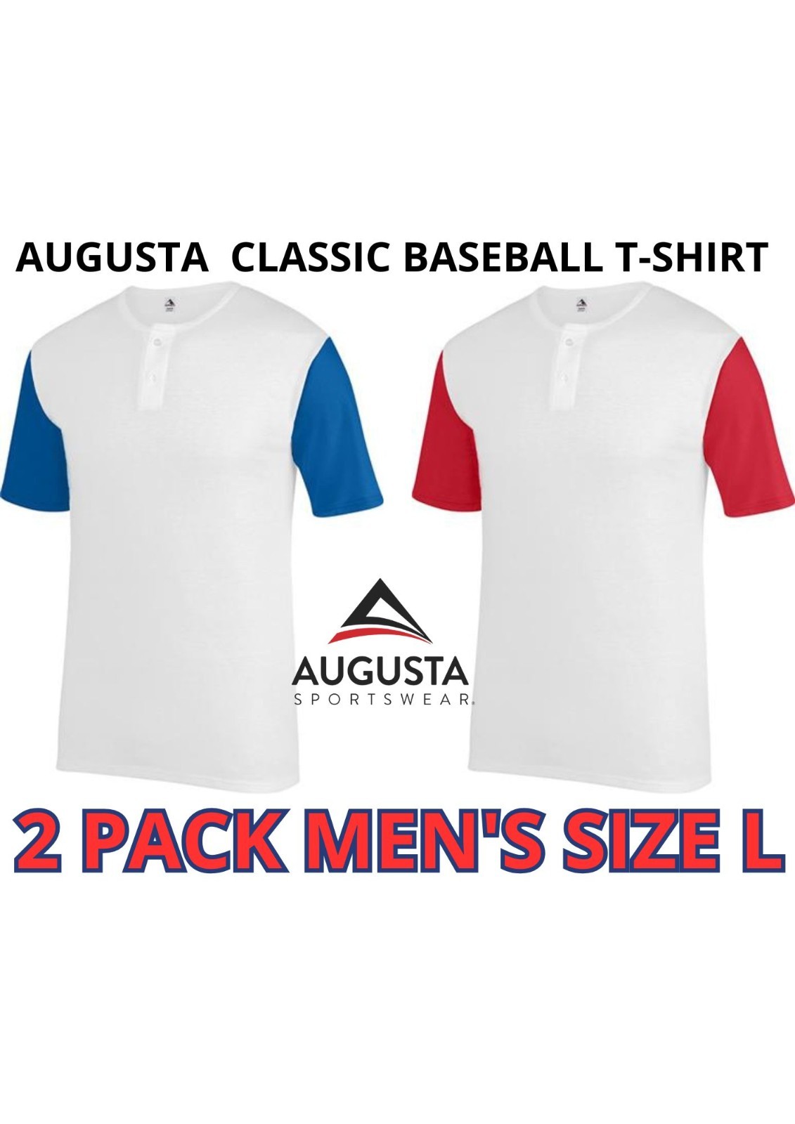 Augusta Cassic Baseball Style T-Shirts New 2 Pack Value Lot Size L gallery