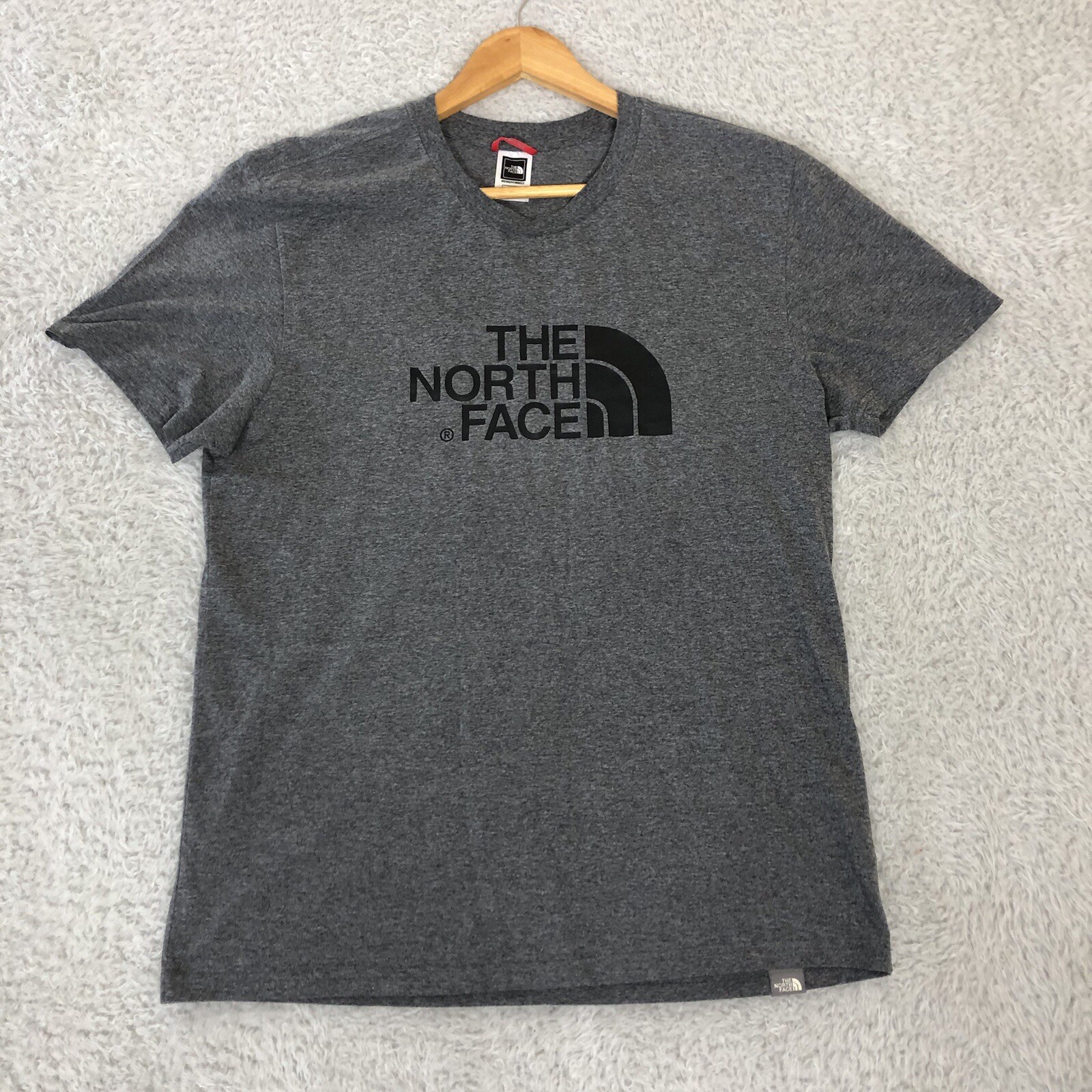 The North Face T Shirt Mens M Medium Grey Spellout Logo Walking Hiking Outdoors