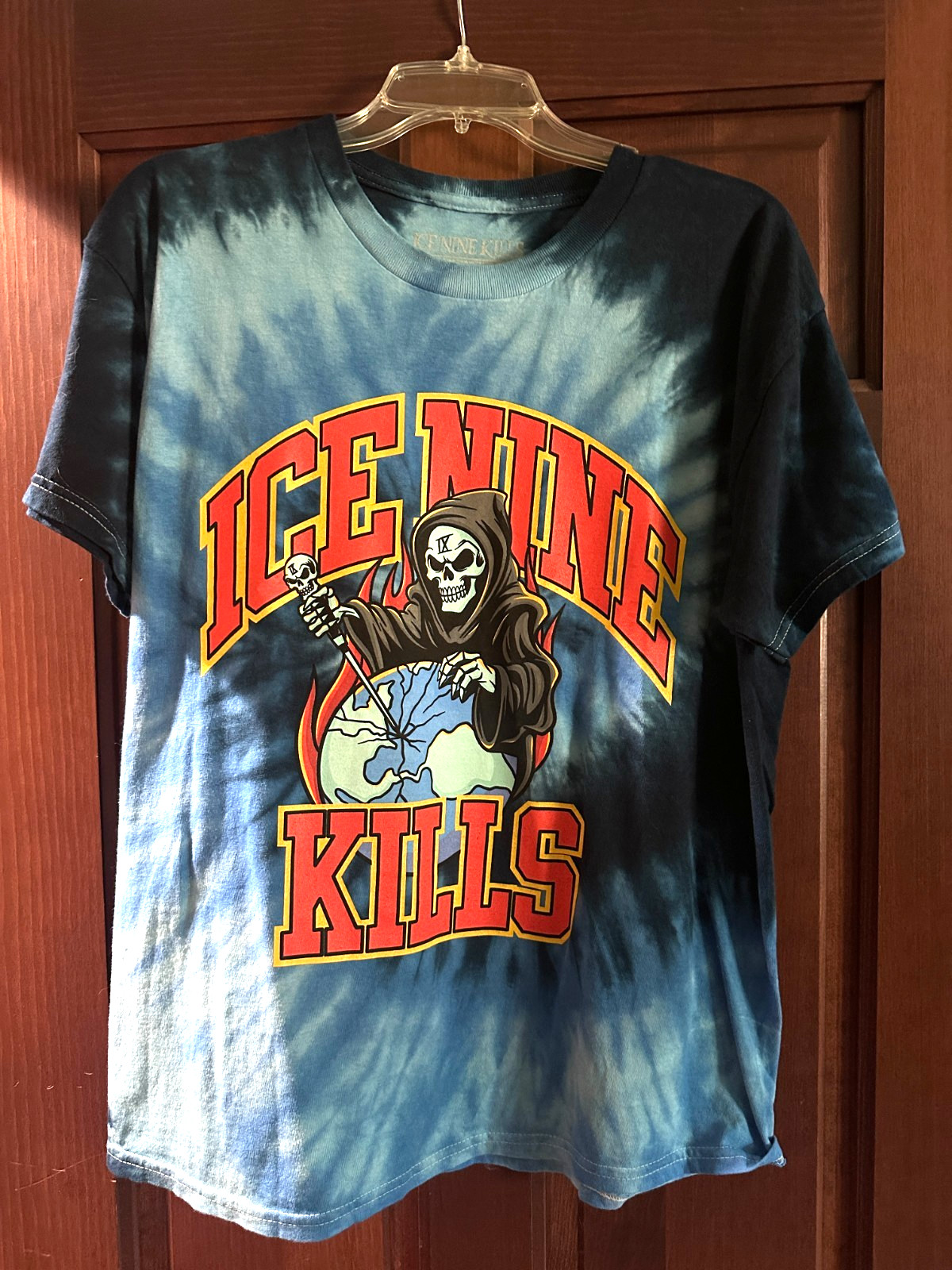 Ice Nine Kills grim reaper blue tie tee dye shirt Large 2023 release 100% cotton