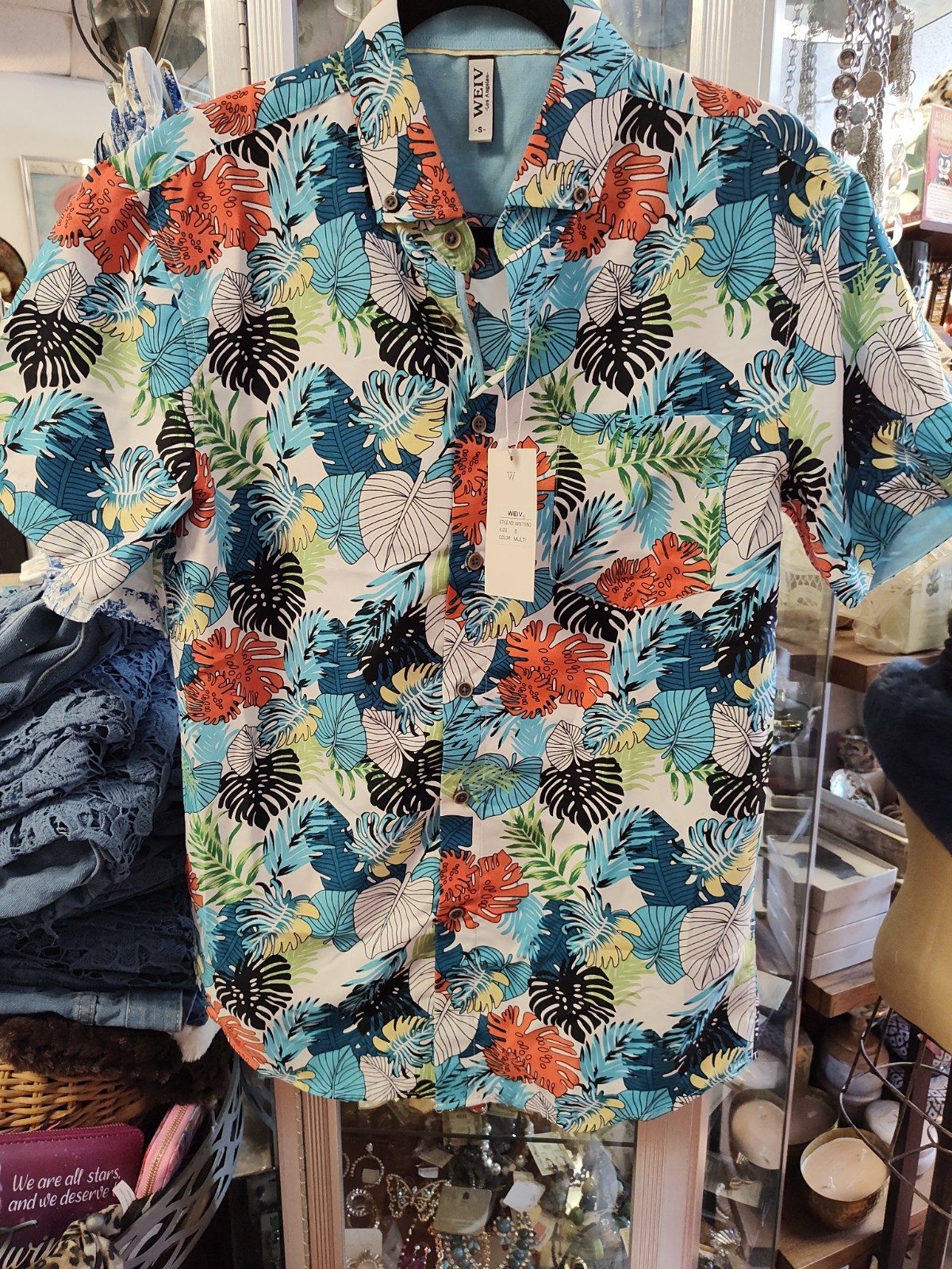 WEIV Men's Tropical Print Button Down Short Sleeve Front Pocket Shirt WS7050 lg gallery