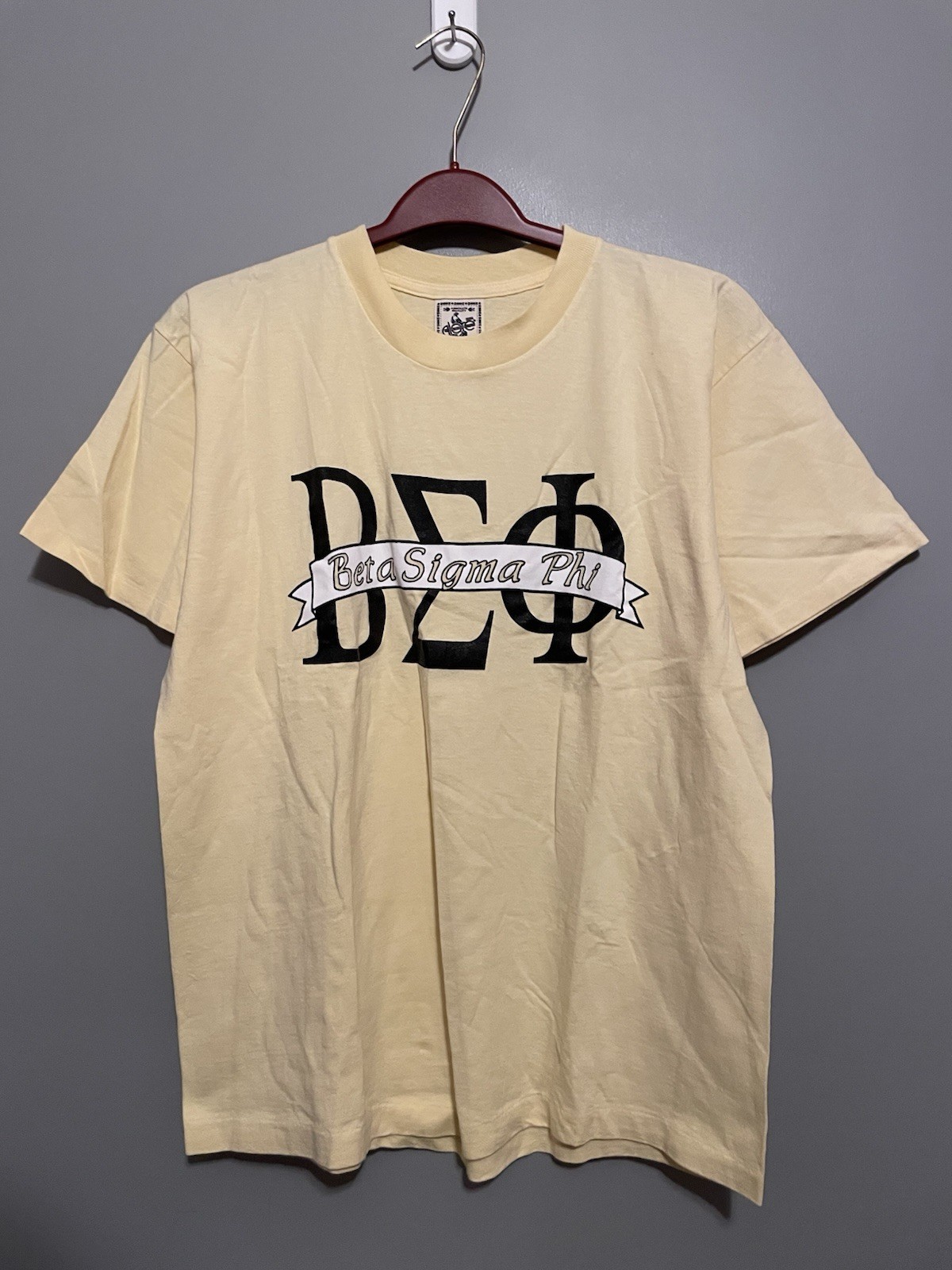 Vintage 90s Beta Sigma Phi Fraternity Yellow T-Shirt Size Large (D418) gallery
