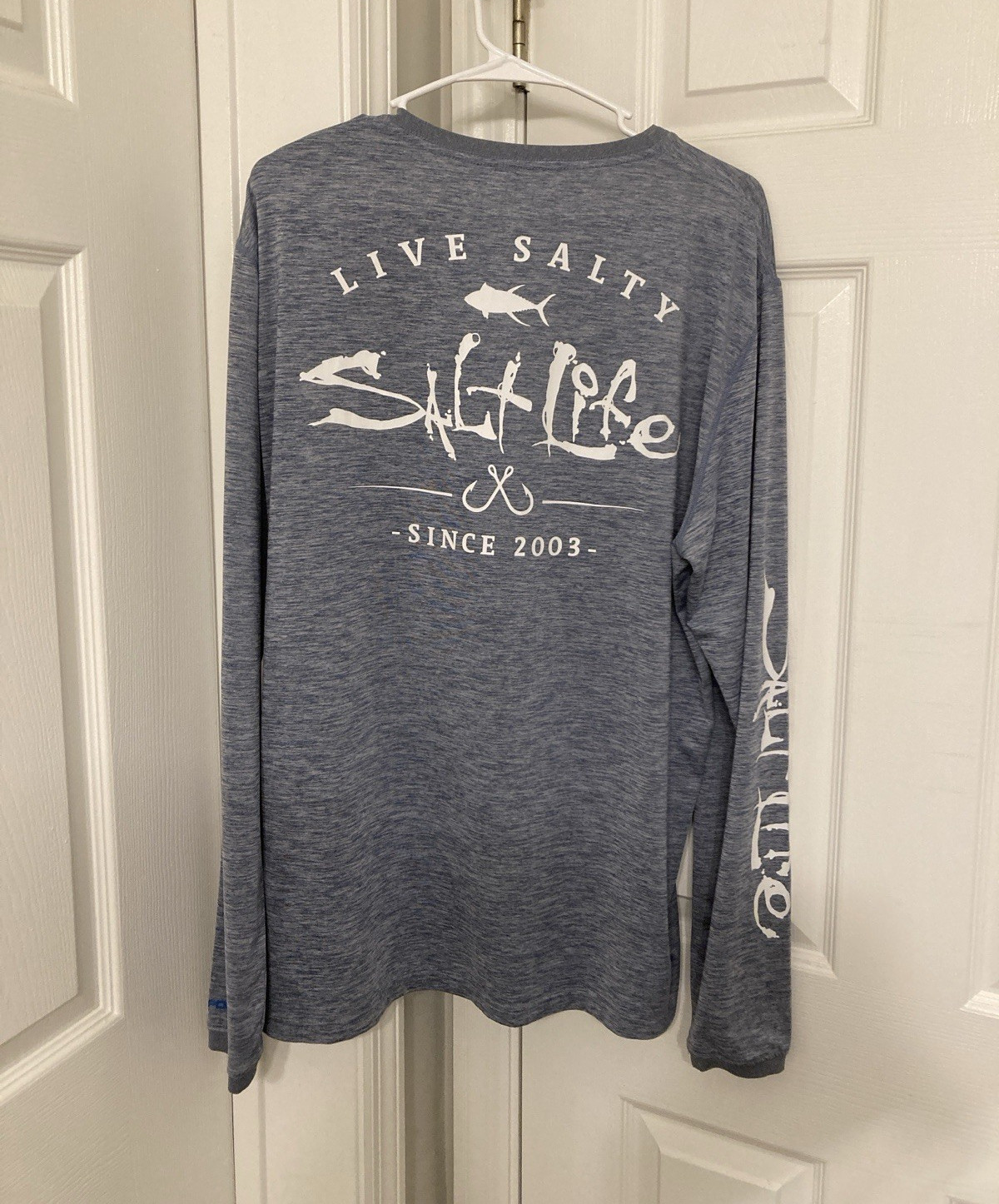 Salt Life SLX Men’s L Blue Long Sleeve Crew Neck Graphic Logo T-Shirt