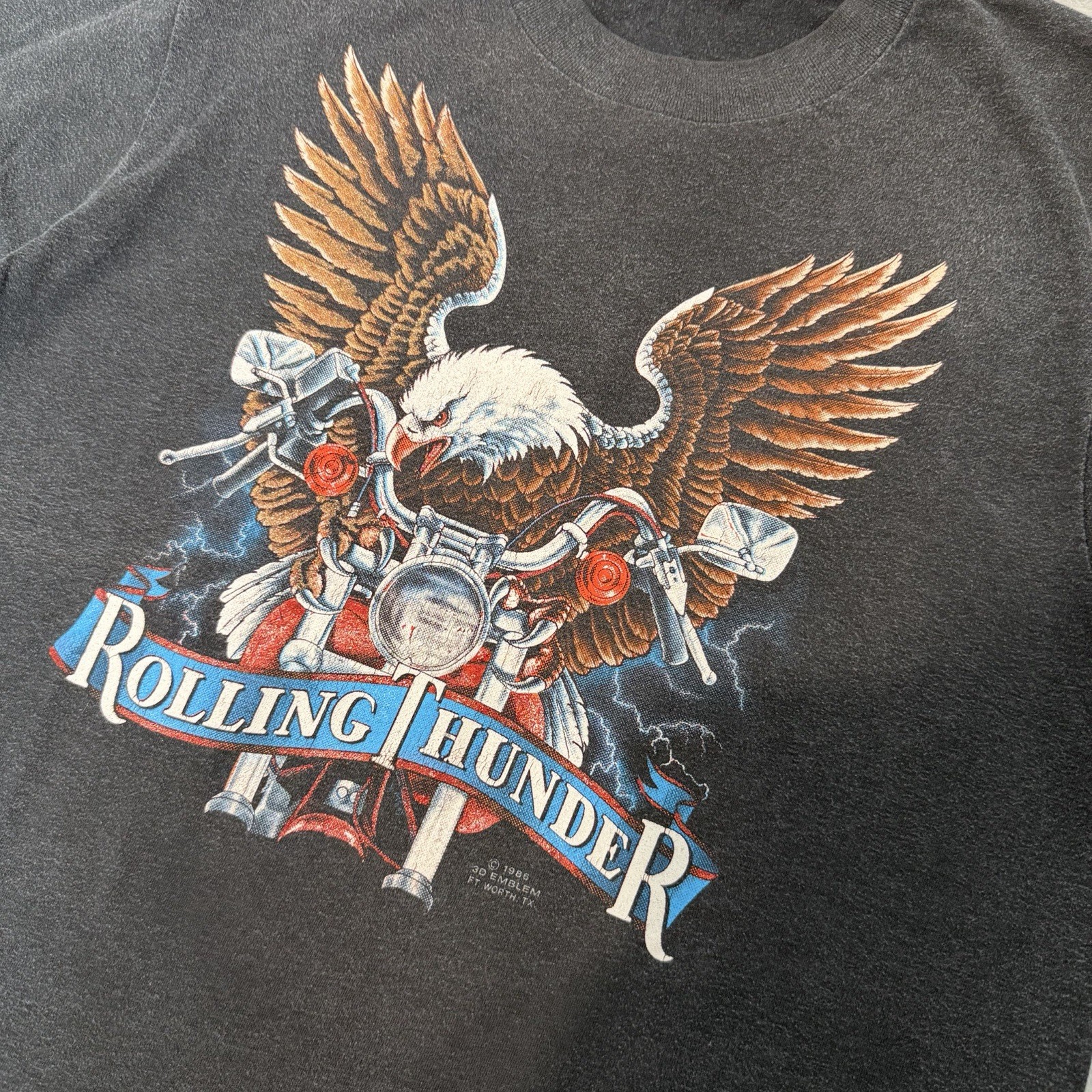 Vintage 80's 3D Emblem Harley Davidson Rolling Thunder T-Shirt Men’s Size Large gallery