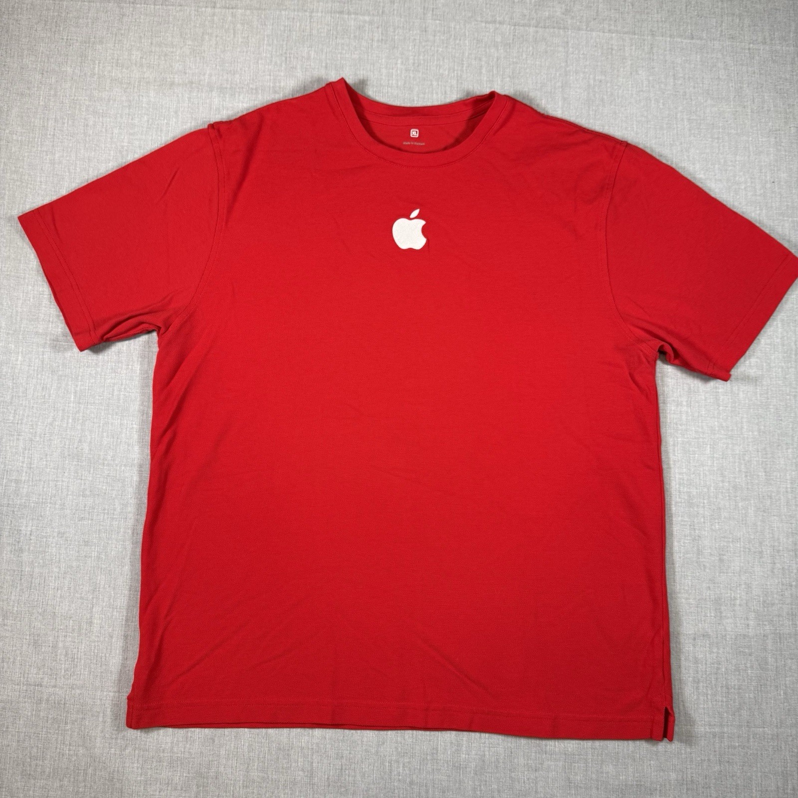 Vintage Apple Store Employee Red Knit Short Sleeve Shirt Logo 100% Cotton XL