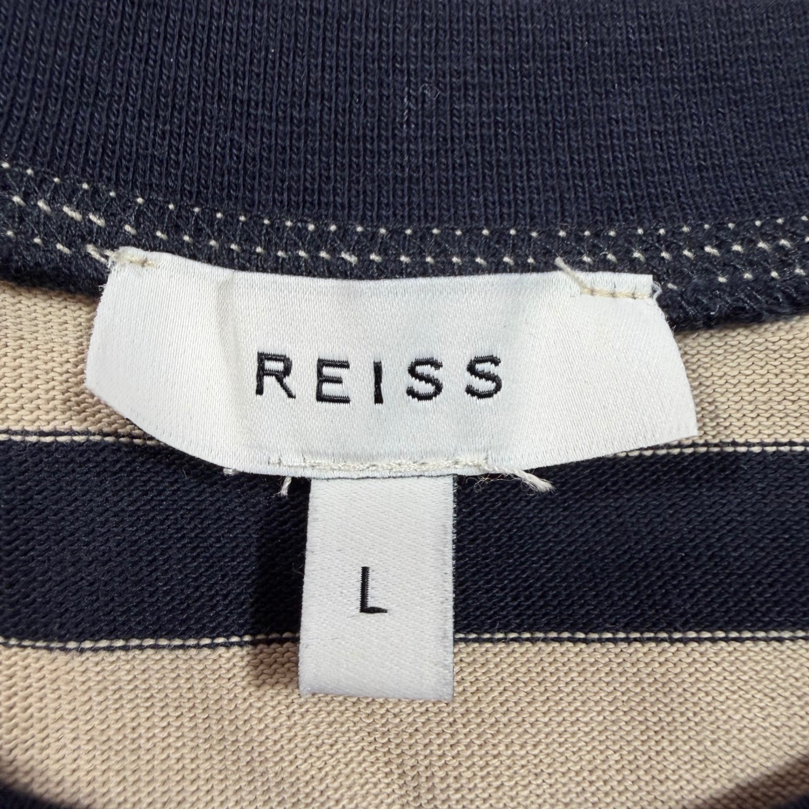 Reiss Perry Mens Long Sleeve Shirt L Striped Pocket Navy Tan Cotton Nautical gallery