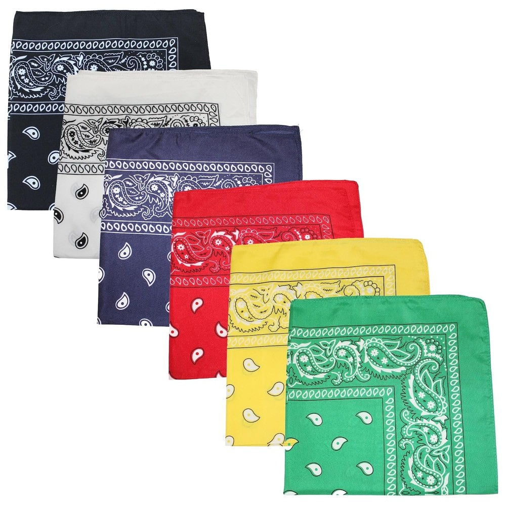 Unibasic Extra Large Polyester Paisley Bandanas 27 x 27 In – 6 Pack – Party and