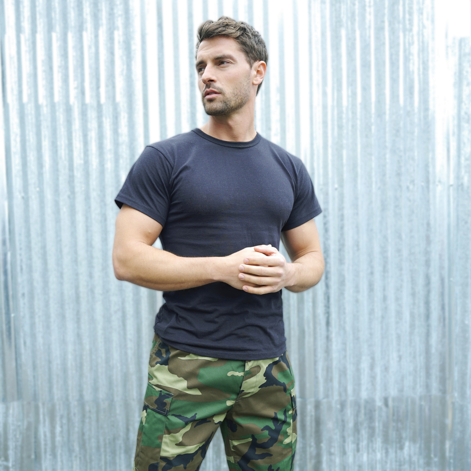 Solid T-Shirt Army Color Military Short Sleeve Poly/Cotton or 100% Cotton Tees gallery