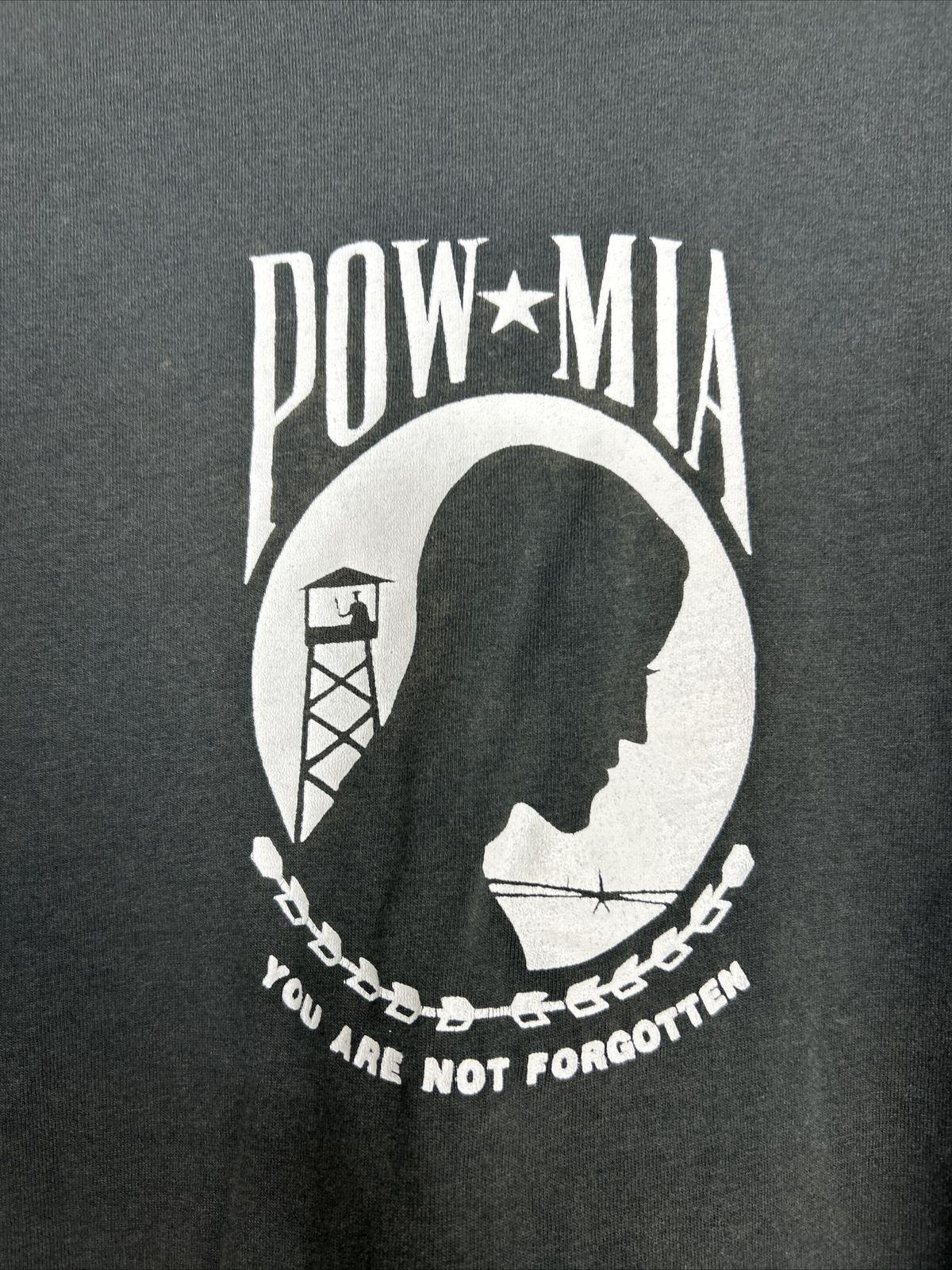 Vintage Mens XL Short Sleeve T Shirt POW MIA Black Single Stitch Stained gallery