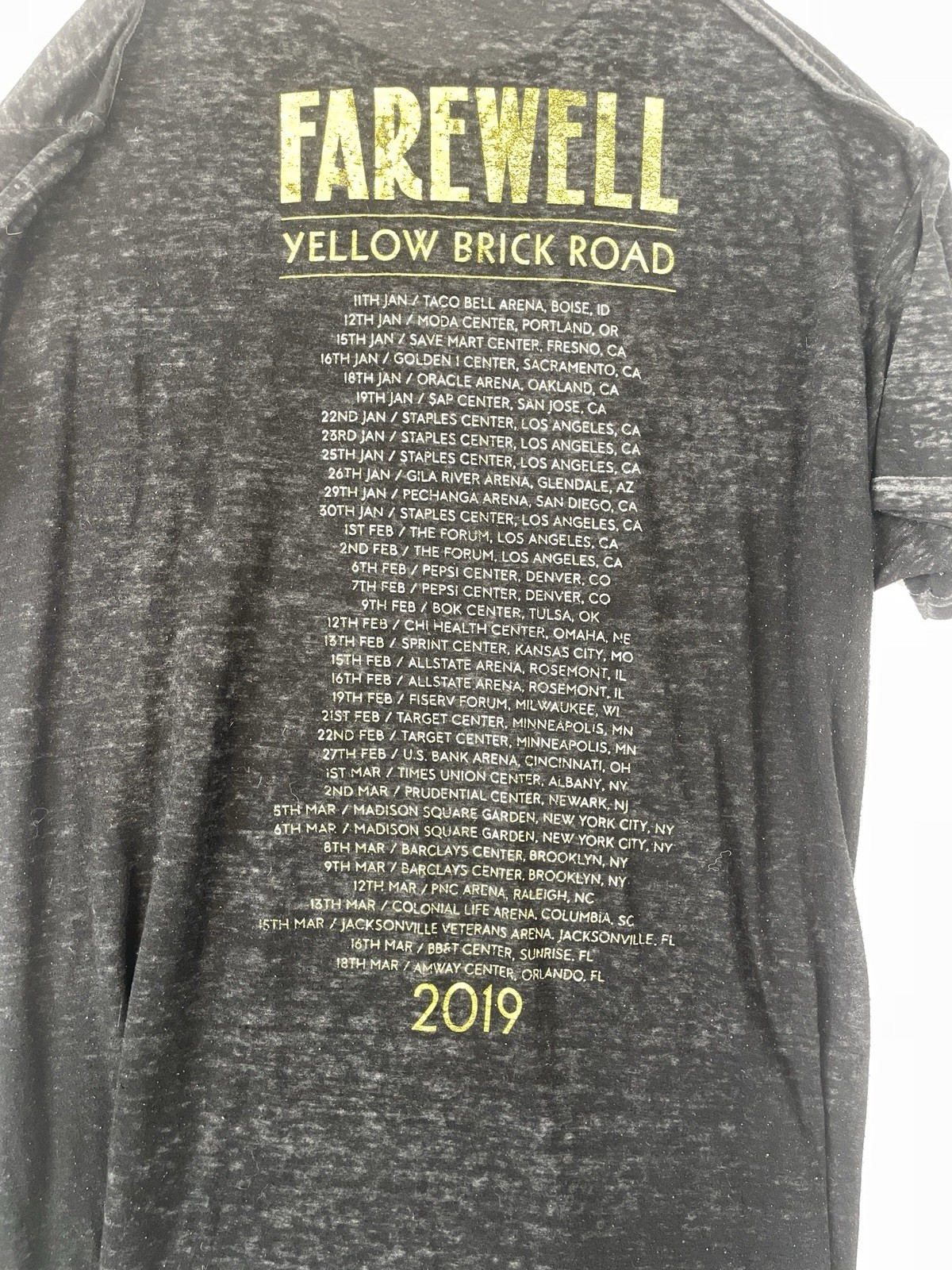 ELTON JOHN T Shirt Farwell Yellow Brick Road 2019 XL Black Distressed Semi Sheer gallery