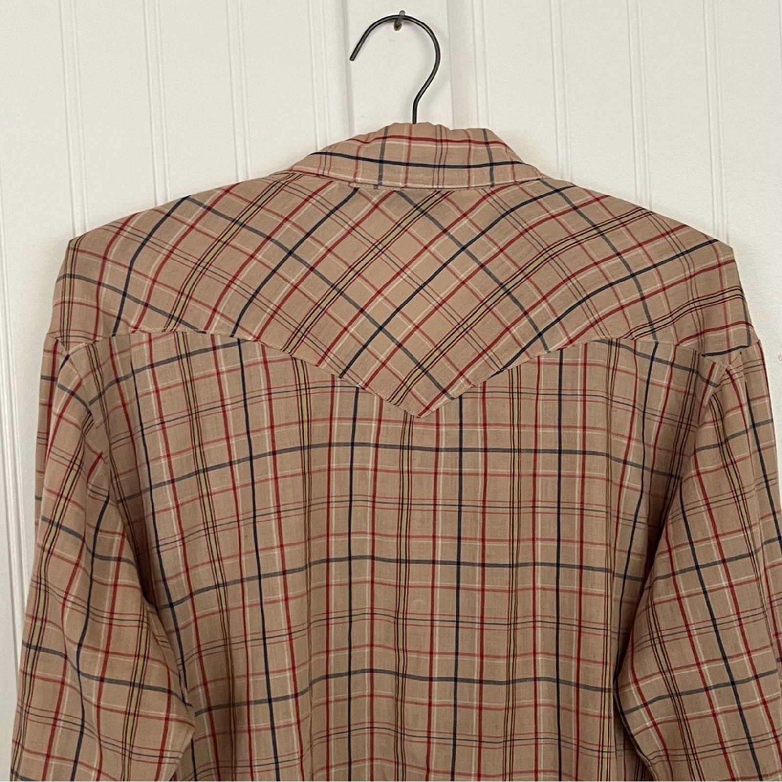 Vintage Men's Western Shirt Neutral Plaid Pearl Snaps Button Down Medium Rodeo gallery