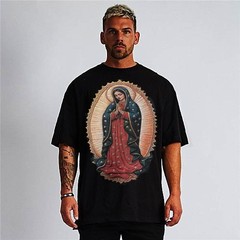 NUESTRA VIRGEN DE GUADALUPE BLACK T SHIRT 100% SILK SCREEN