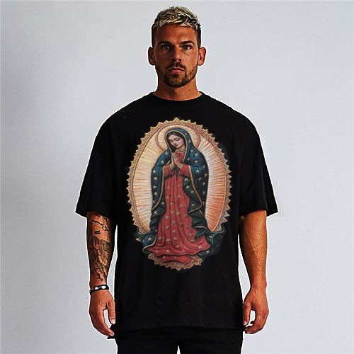 NUESTRA VIRGEN DE GUADALUPE BLACK T SHIRT 100% SILK SCREEN