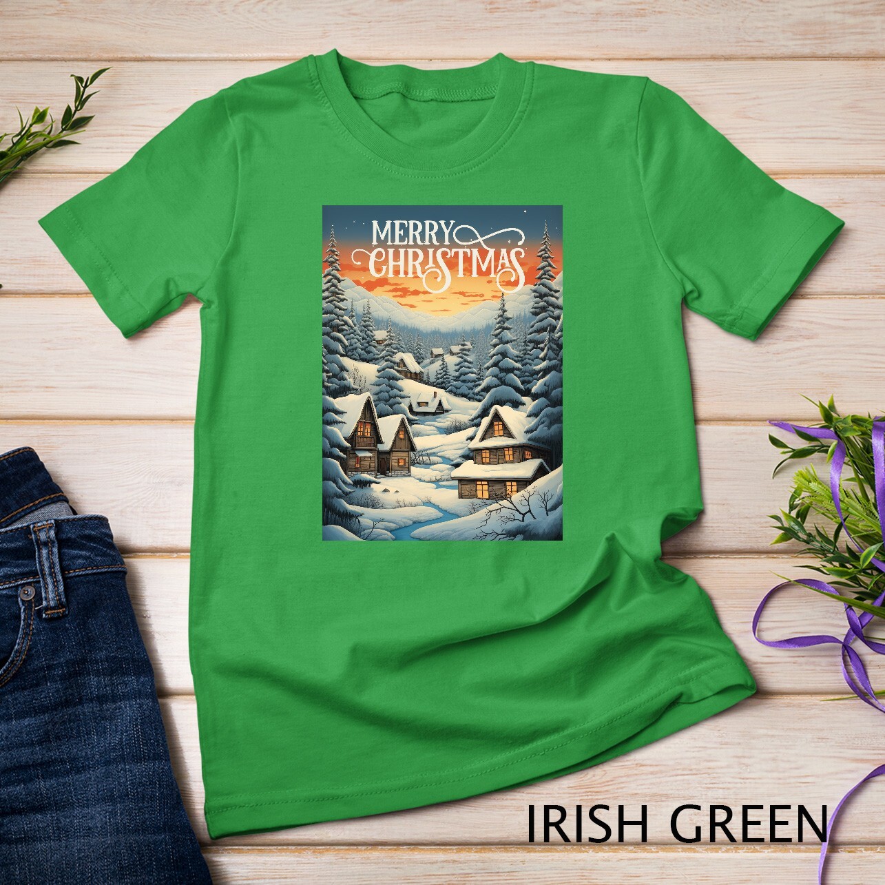 Christmas Church in the Mountains A Peaceful Scene #2 Funny Unisex T-shirt gallery
