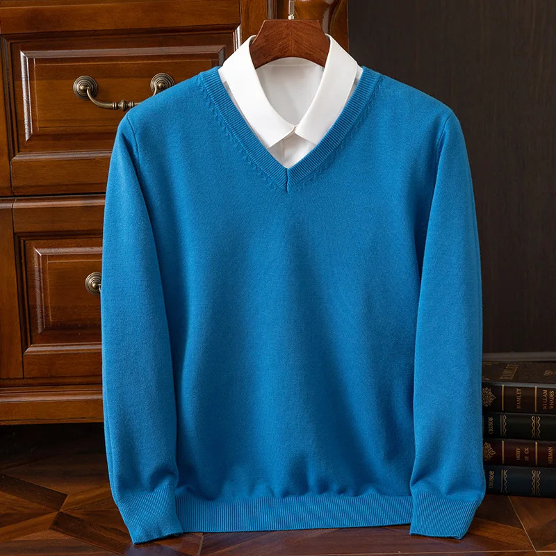 Autumn Winter Basic Merino Wool V-ne Sweater Men's Fashionable Casual Business gallery