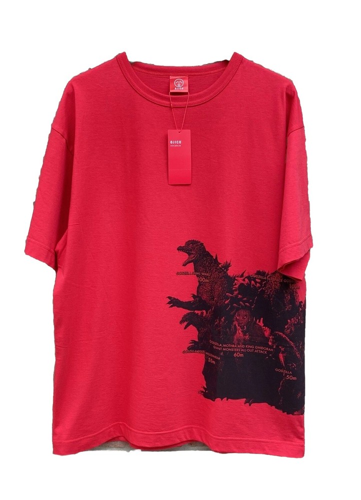 Godzilla OJICO Japan All Star Relaxed Fit Shirt Men’s Large Wrap Around Red New