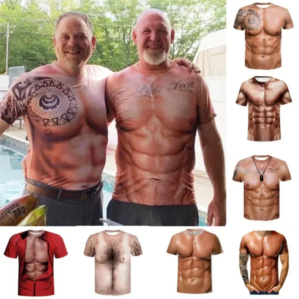 Muscle 3D T-shirt Muscle Tattoo Print T-shirt For Summer Beach Holiday Men Short gallery