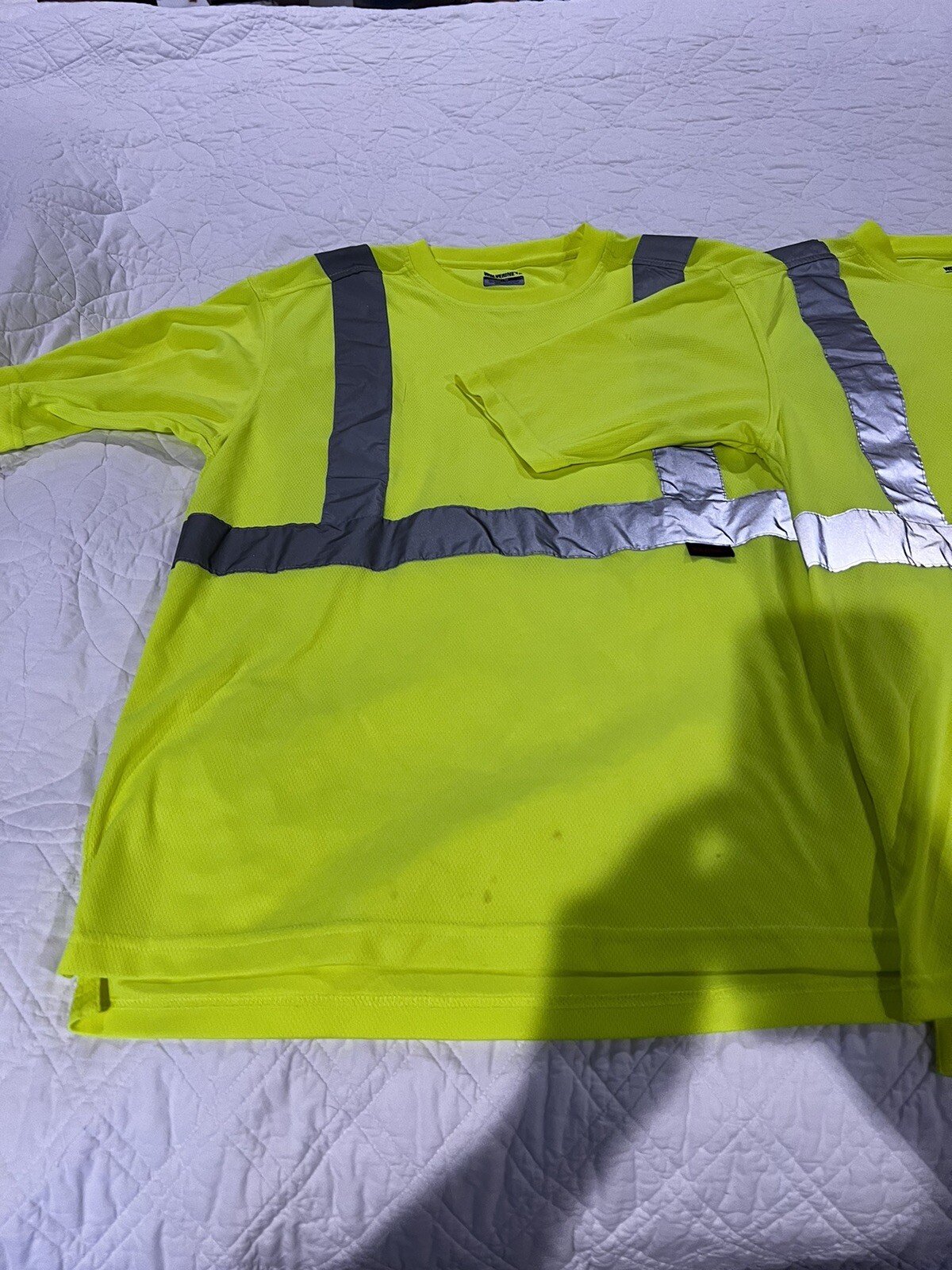 2 X Wolverine Brand Reflective Safety Yellow High Vis Short Sleeve Shirt Sz M gallery