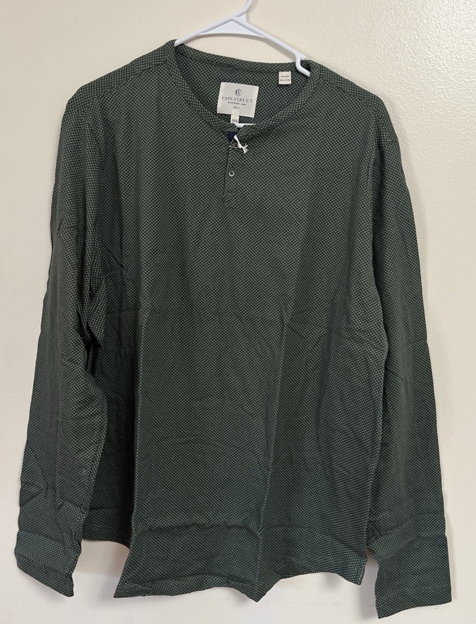 Con.Struct Taupe Engineered Mens Olive Green Long Sleeve Henley Shirt Size XXL