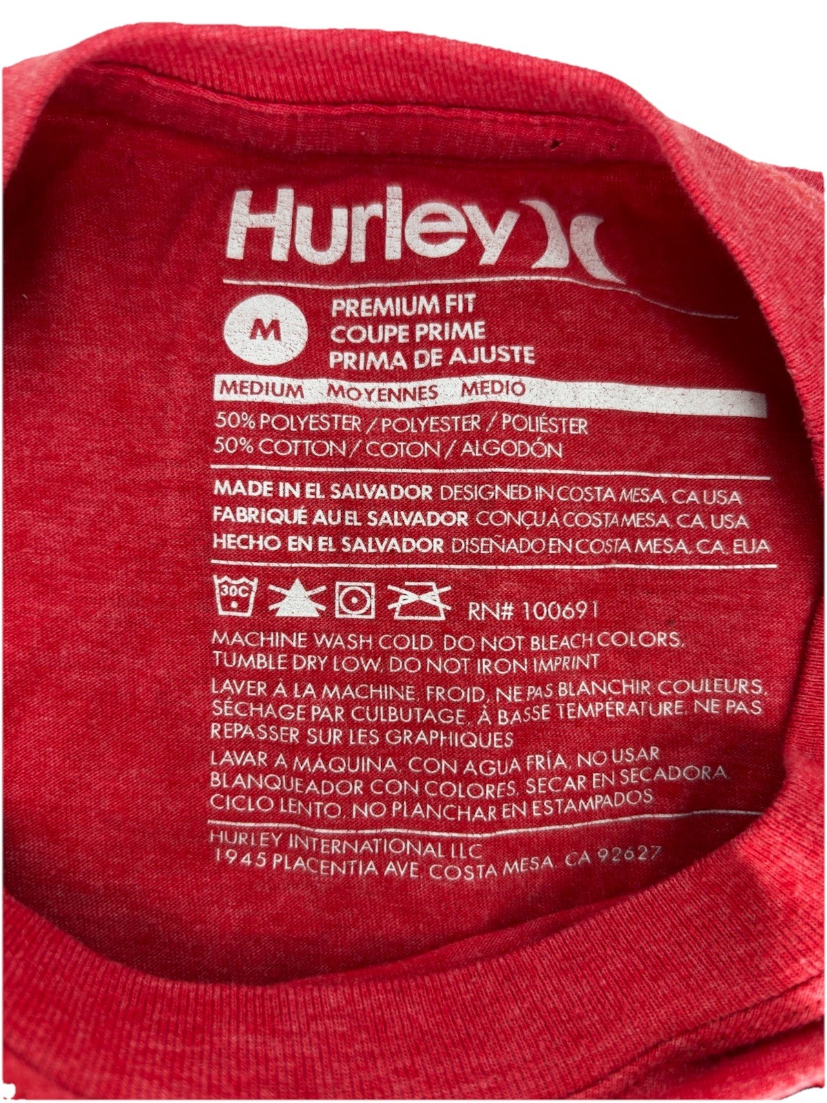 Hurley Men's M Red Graphic Print Premium Fit Crew Neck T-Shirt Est 1999 gallery