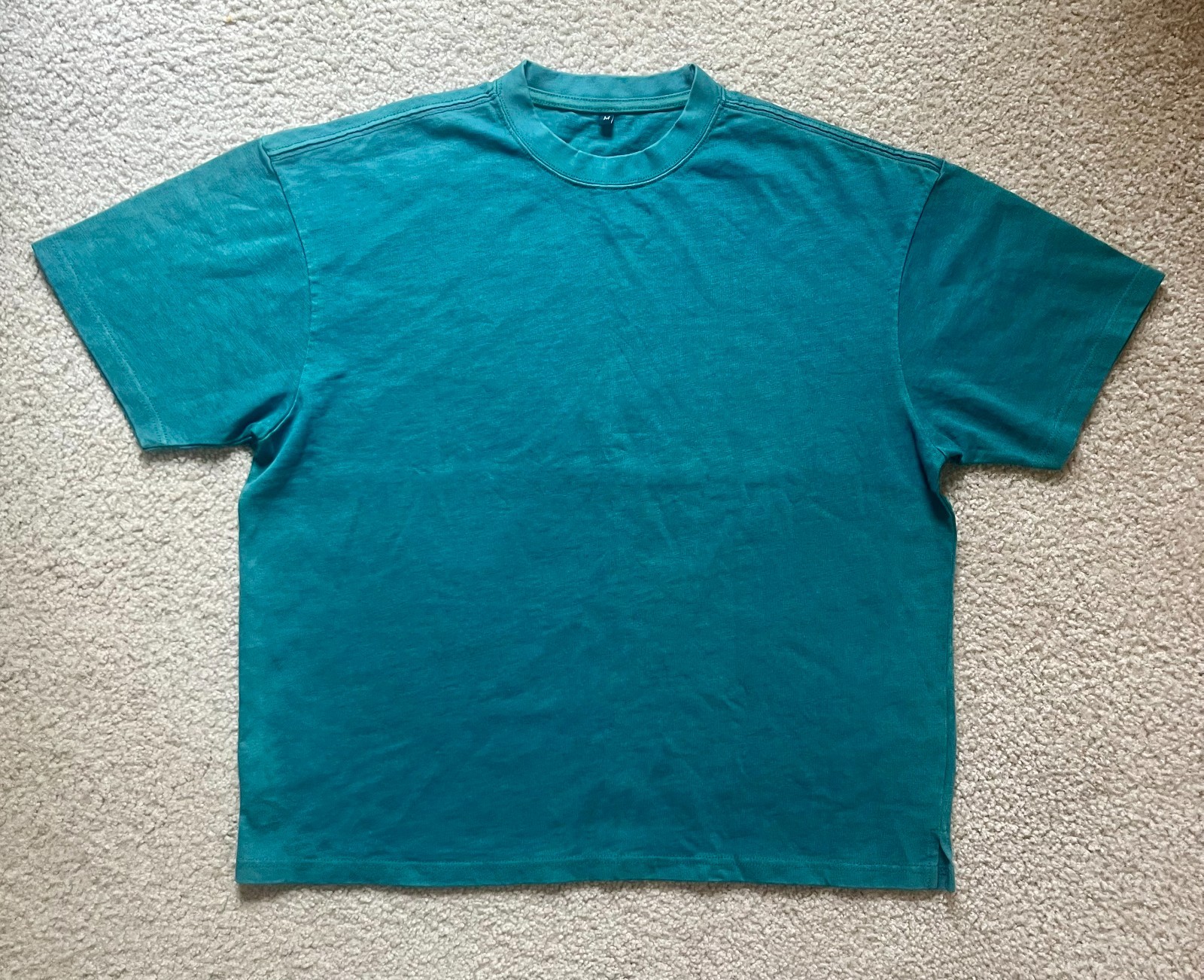 Men's Teal Boxy Tee Heavyweight Blue Green Slub Heavy Crop T-Shirt Size M Med gallery