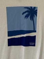 Common People T Shirt Men’s Medium White Blue 100% Cotton Graphic Print Tropical