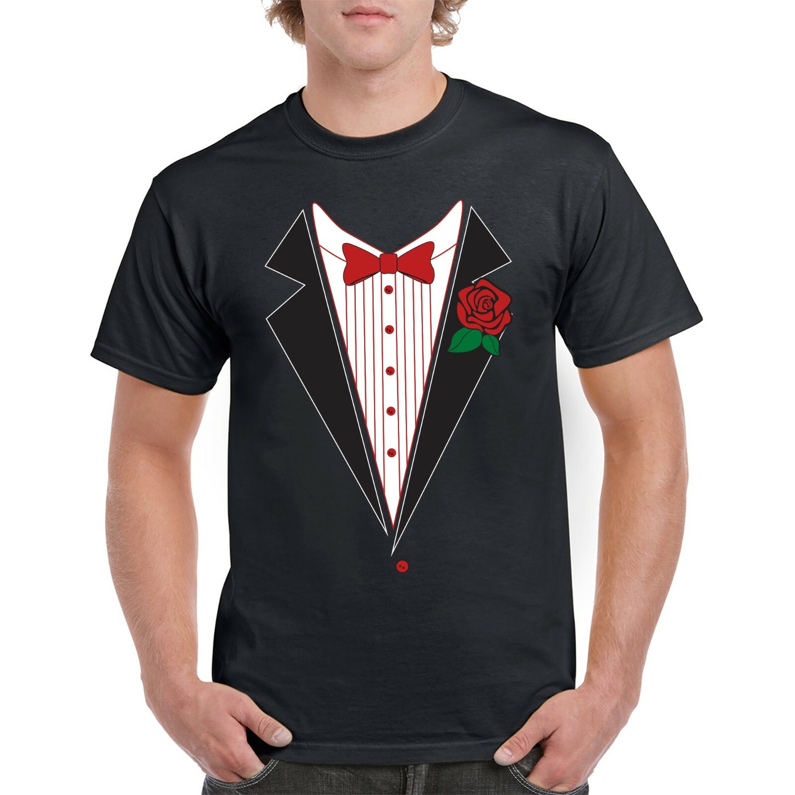 Tuxedo with Rose - Classy Formal Funny Party Bowtie T Shirt gallery
