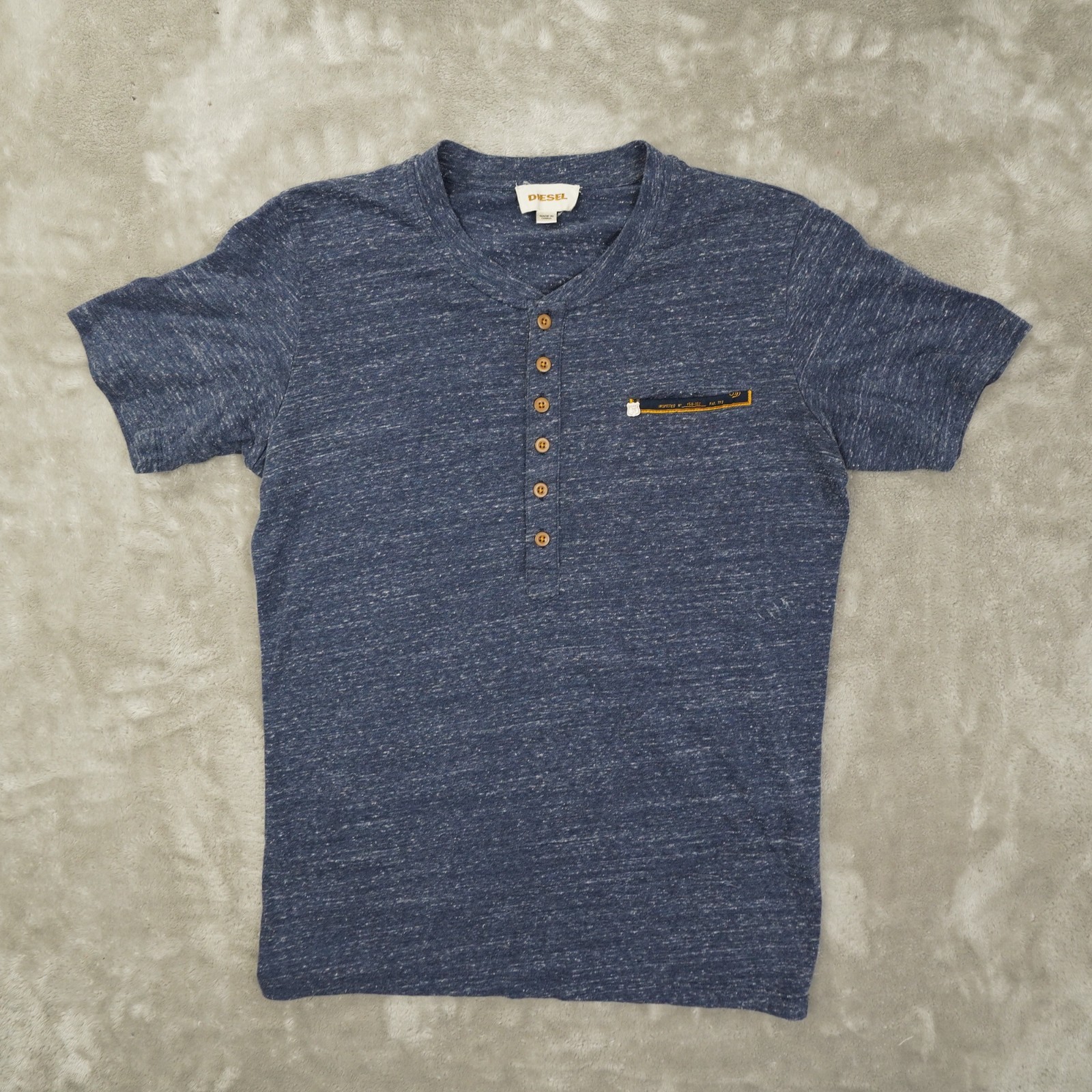 Diesel 6 Button Henley T Shirt Men's Medium Heather Blue Short Sleeve Marled gallery