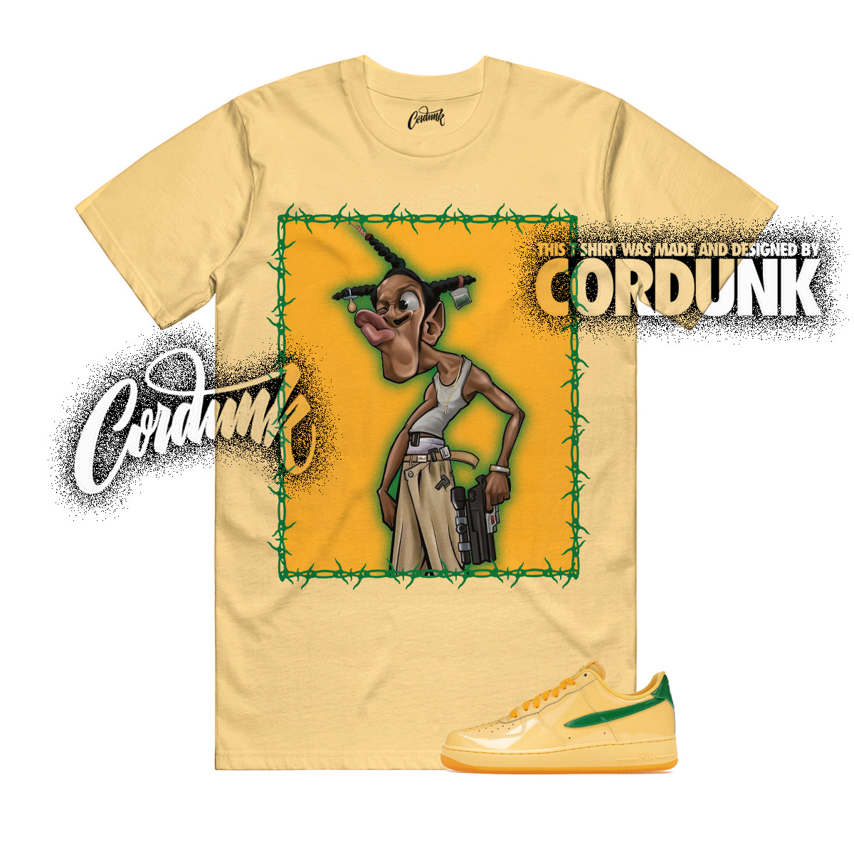 Air Force 1 Topaz Gold Pine Green Orange Patent Leather T Shirt Match LDOG
