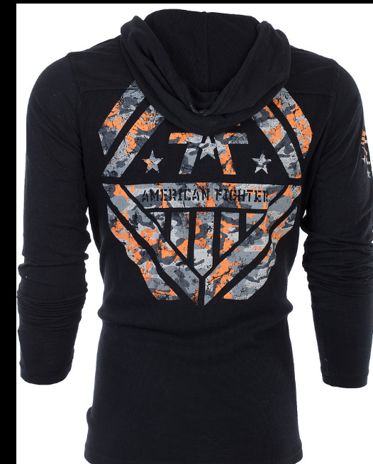 AMERICAN FIGHTER Black AVERETT Long Sleeve Henley Thermal Hoodie T-shirt NWT gallery