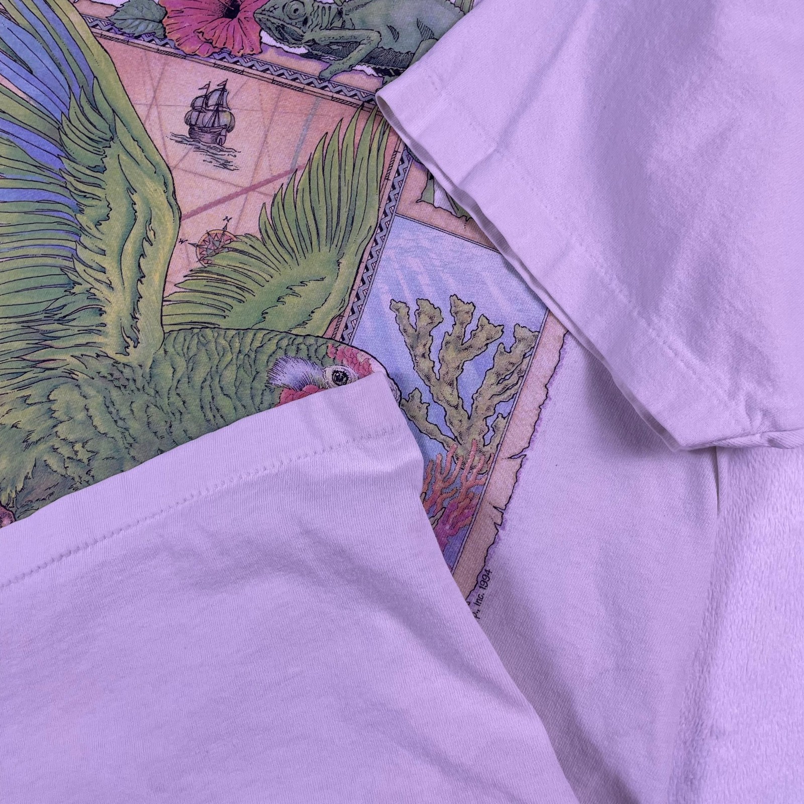 Vtg 90s Parrot Chameleon Tropical Nature Tee L Bird Lizard Frog Animals Ocean gallery
