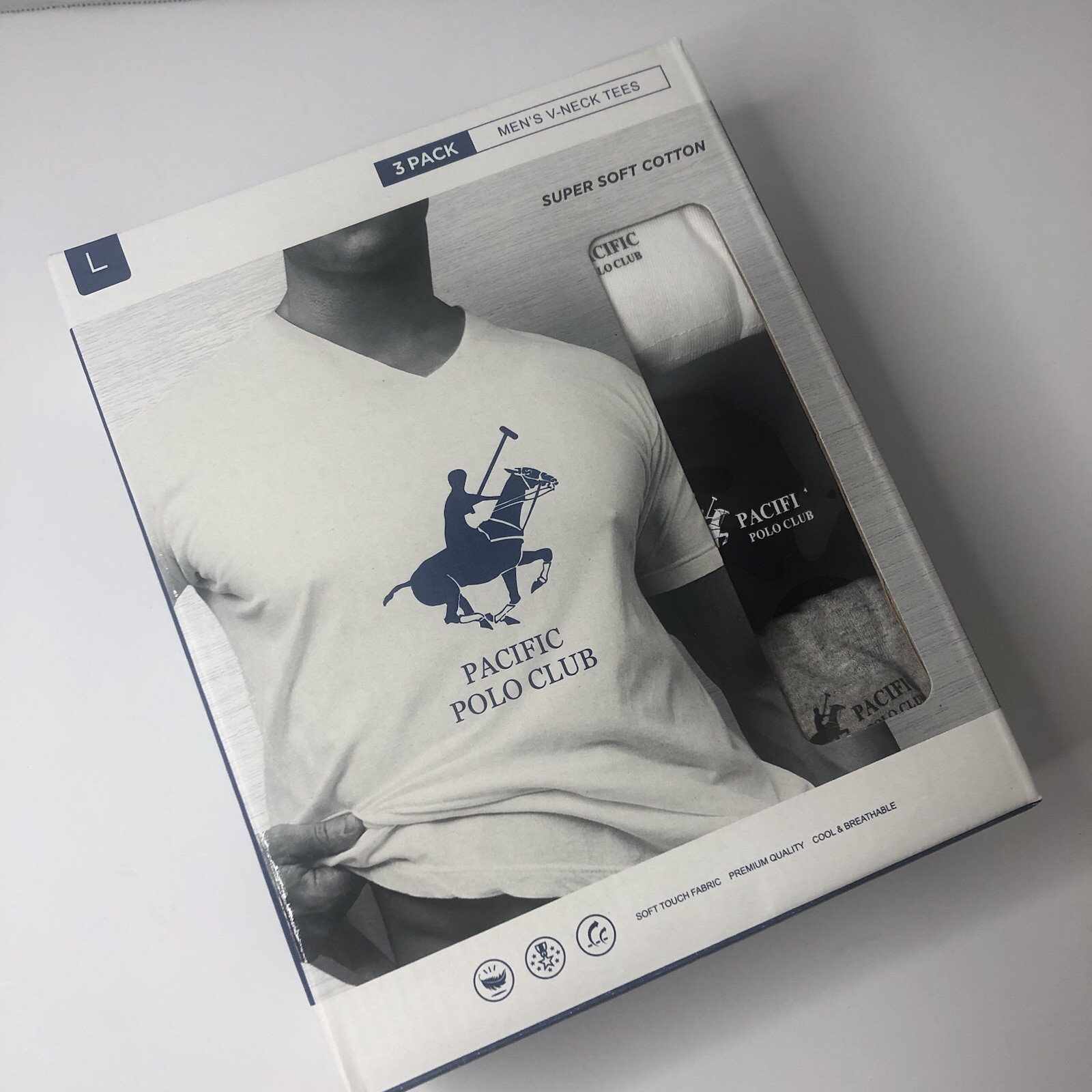 Pacific Polo Club Men’s V-Neck Tees Large Assorted Box of 3 Pack Breathable NIB gallery