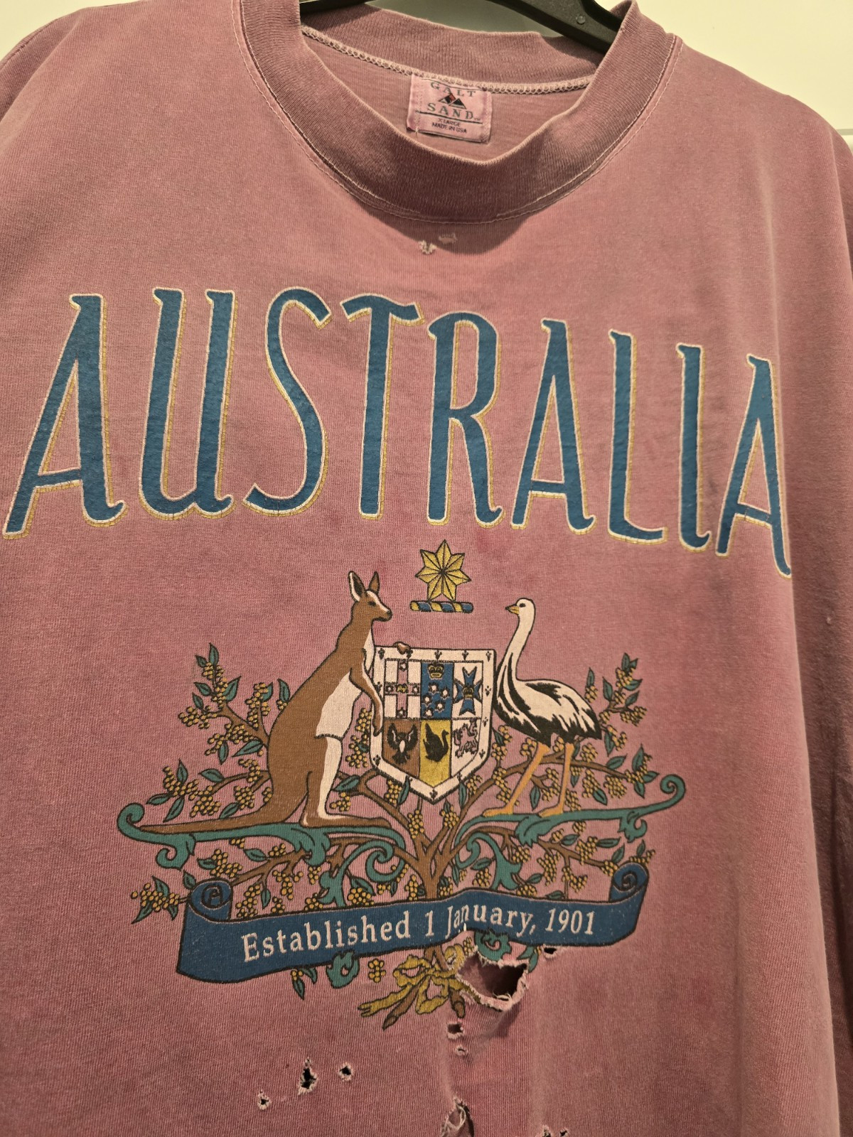 Vintage Galt Sand Australia Distressed Purple Mens XL Short Sleeve T Shirt Faded gallery