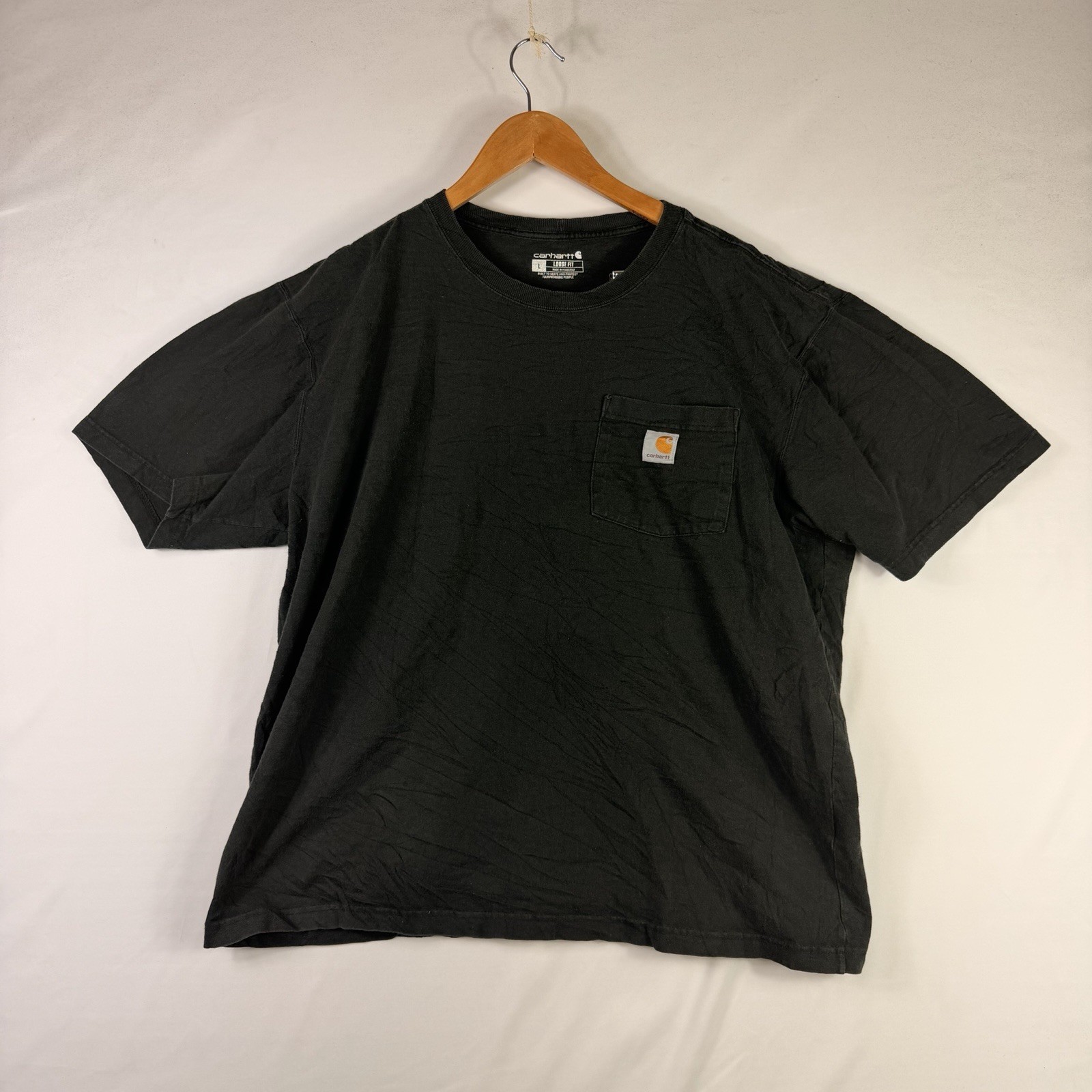 Carhartt T-Shirt Men’s Large Loose Fit Black Short Sleeve Pocket Tee 100% Cotton