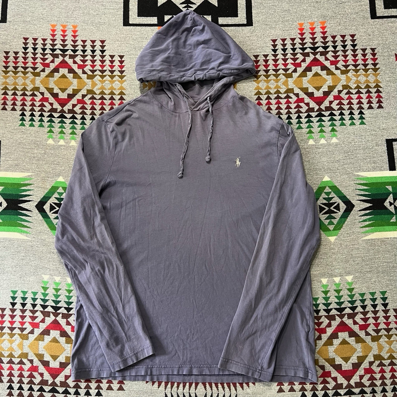 Polo Ralph Lauren Hooded T-Shirt Mens Large Purple Long Sleeve Pony Preppy A7
