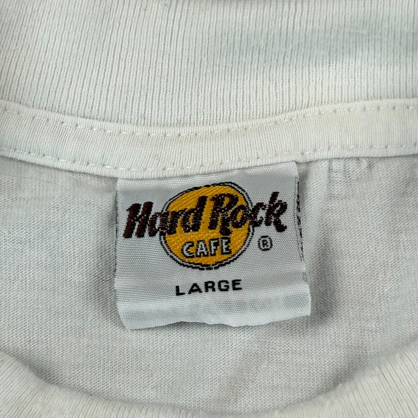 VINTAGE Hard Rock Cafe Shirt Large White Barcelona Spellout Streetwear 90s Y2K gallery