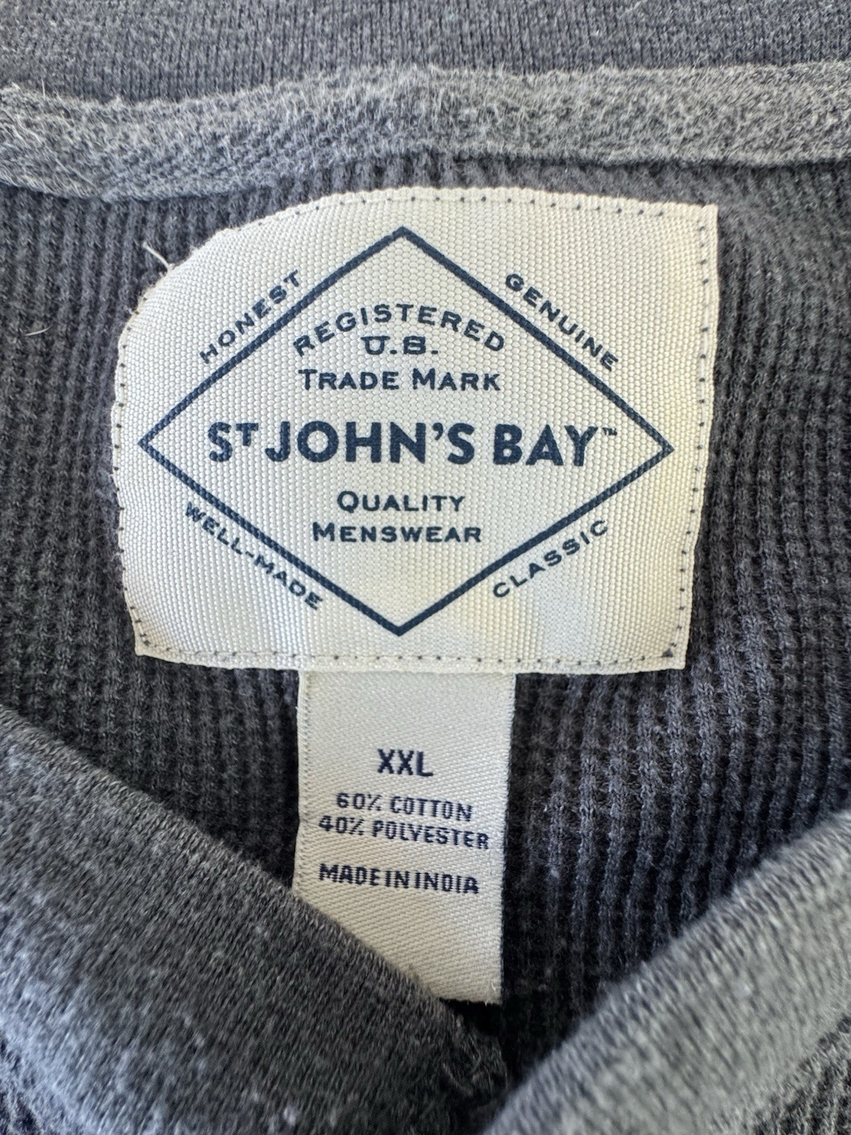 St Johns Bay Henley Men's 2XL Gray Waffle Knit Button Long Sleeve Stretch Shirt gallery