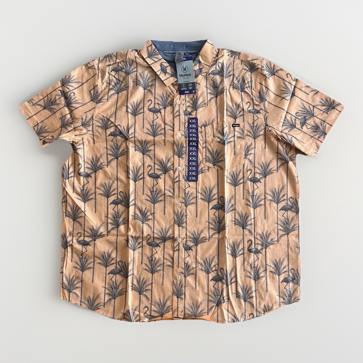 Hurley Men’s Orange & Blue Flamingo & Palm Tree Print Shirt 2XL Med NEW E0136 gallery