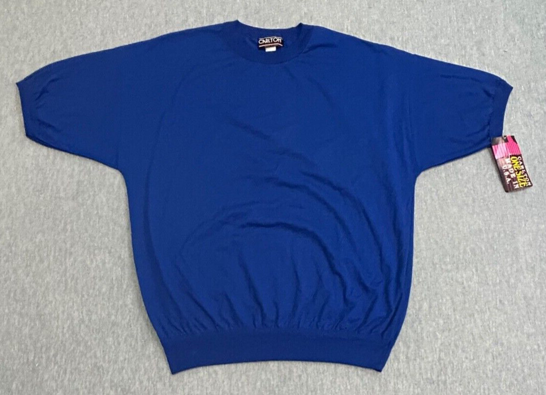 VTG Carlton Tee Shirt Mens Blue 2XL Ribbed Cuff Short Sleeve 80s T-Shirt USA