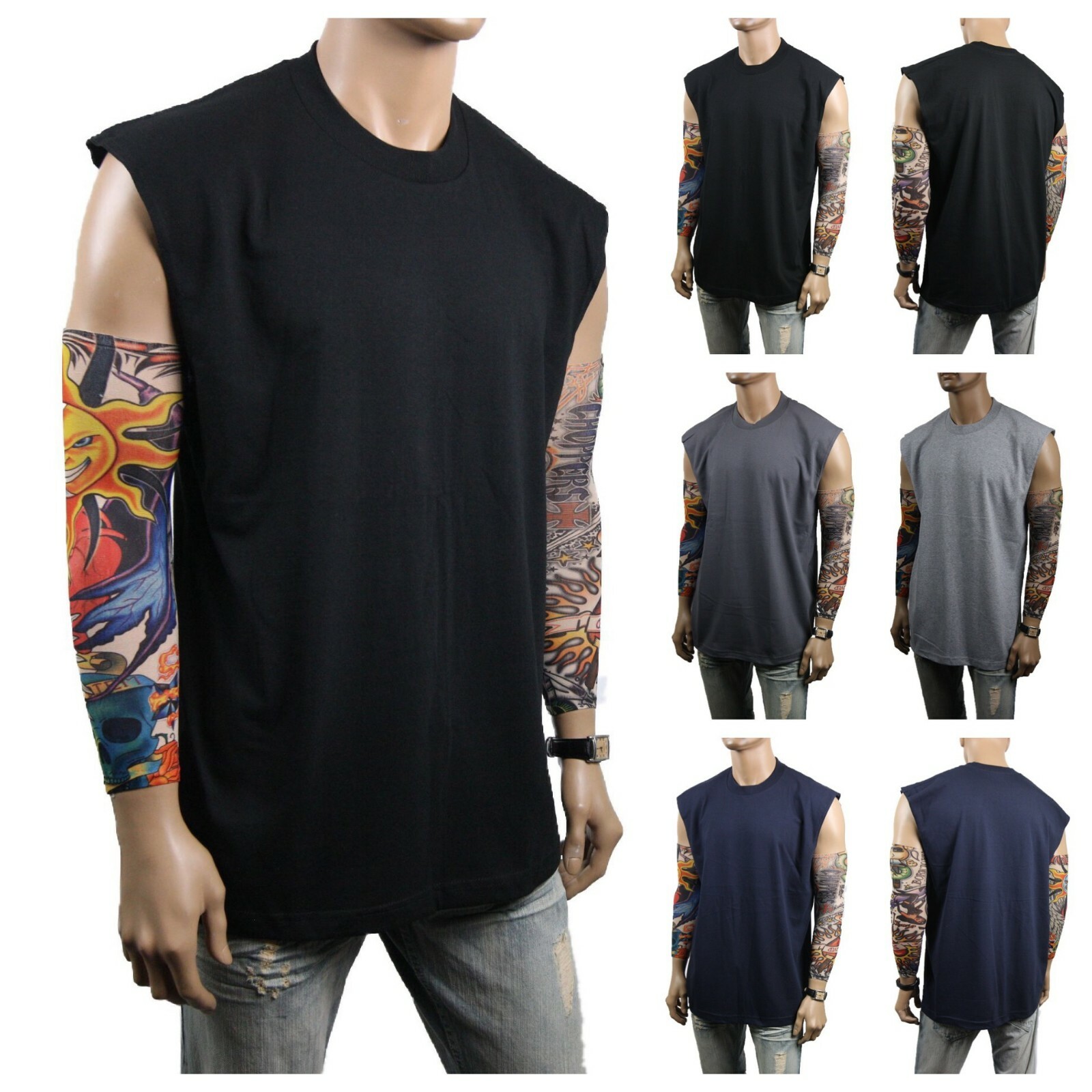 Mens HEAVY WEIGHT Crew neck Sleeveless Shirt Muscle Tank Fitness Gym Big & Tall gallery