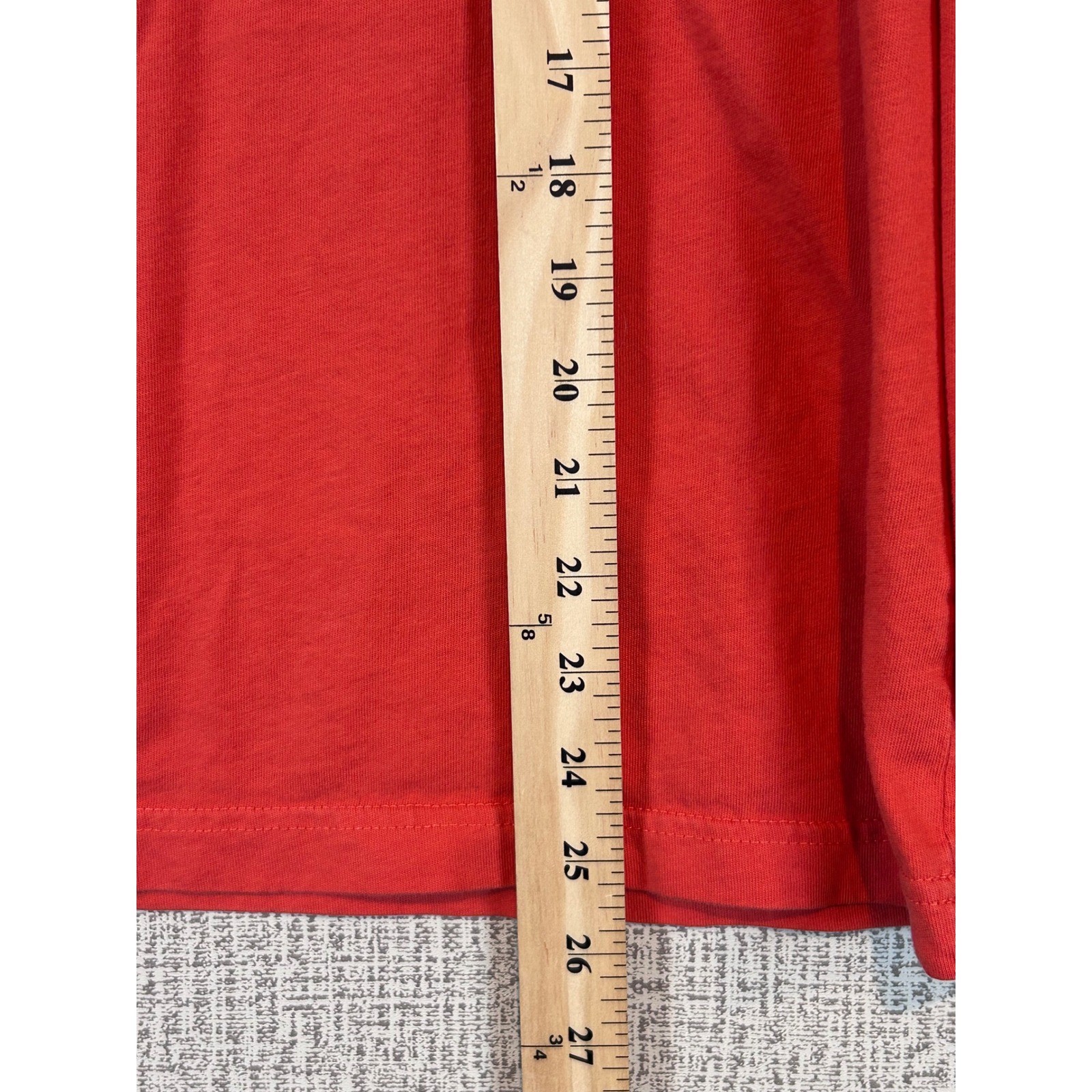 Lands End Mens Medium Orange/Red Long Sleeve Cotton Crewneck T-Shirt Ribbed Cuff gallery