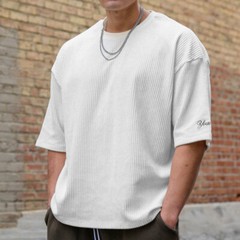 Men’s Trend Loose Solid Color Crewneck Cotton Short Sleeve T-shirt Top