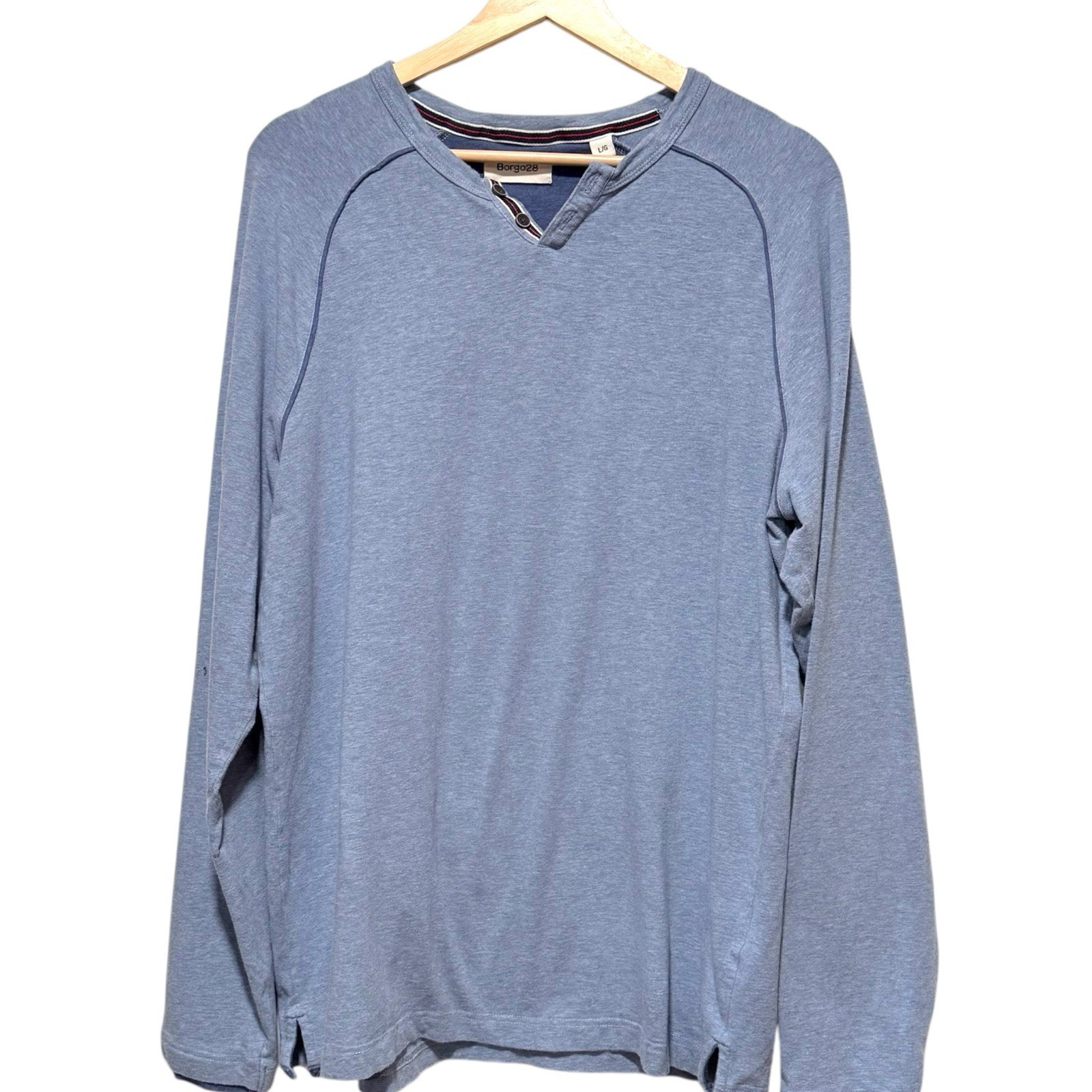 Borgo28 Mens Size Large Blue Long Sleeve Classic Modern Henley Shirt gallery