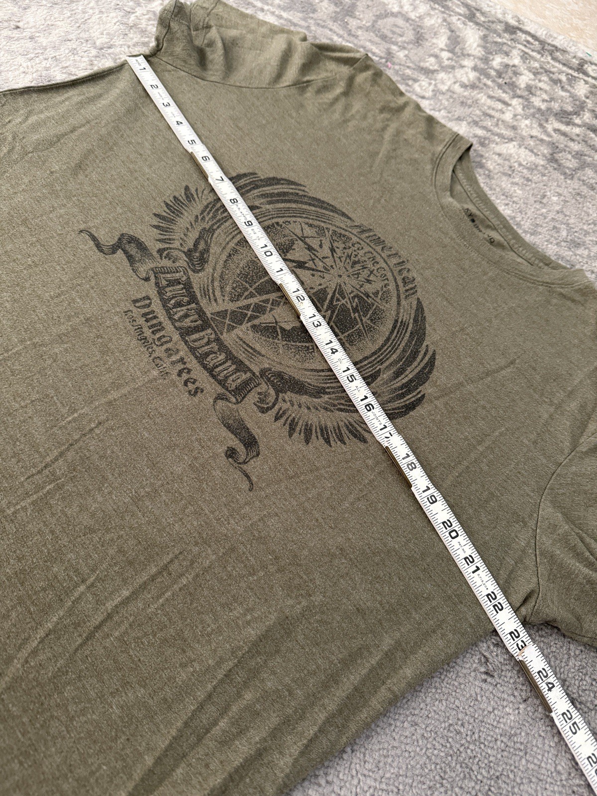 Lucky Brand T Shirt Olive Green American To The Core Men’s Large Distressed gallery