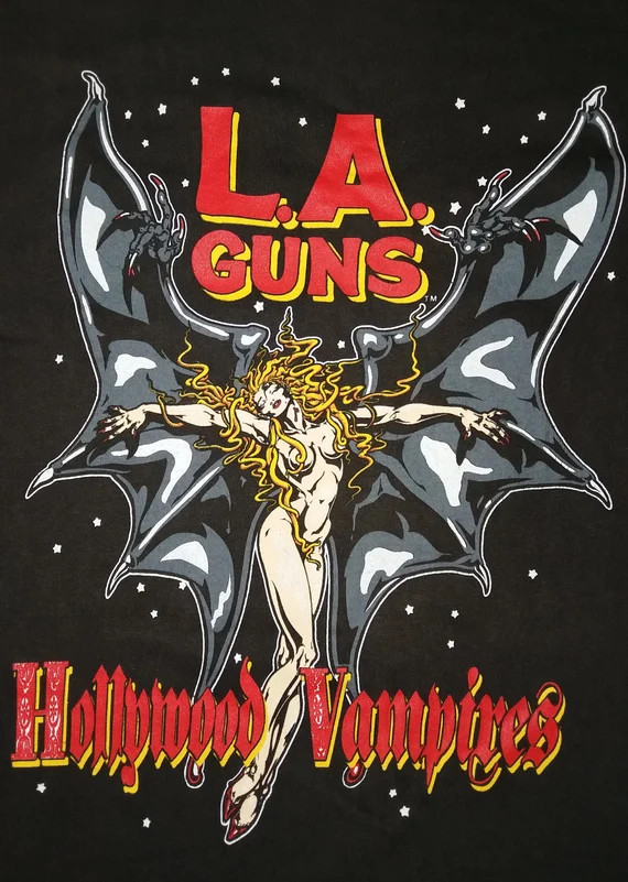1991 Hollywood Vampires LA GUNS Tour Shirt Short Sleeve Black S-5XL EM0311 gallery