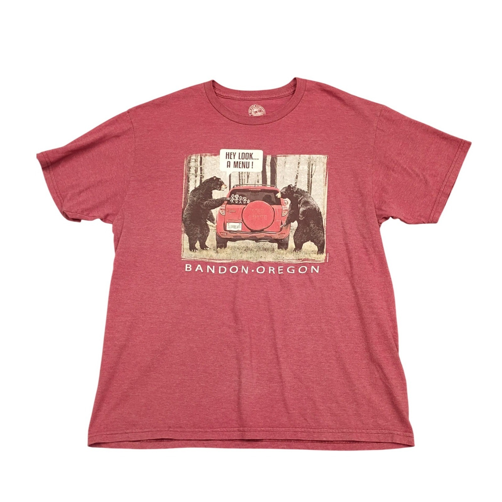 The Duck Company Graphic T-Shirt Mens Large Maroon Bandon Oregon Bear Humor Tee