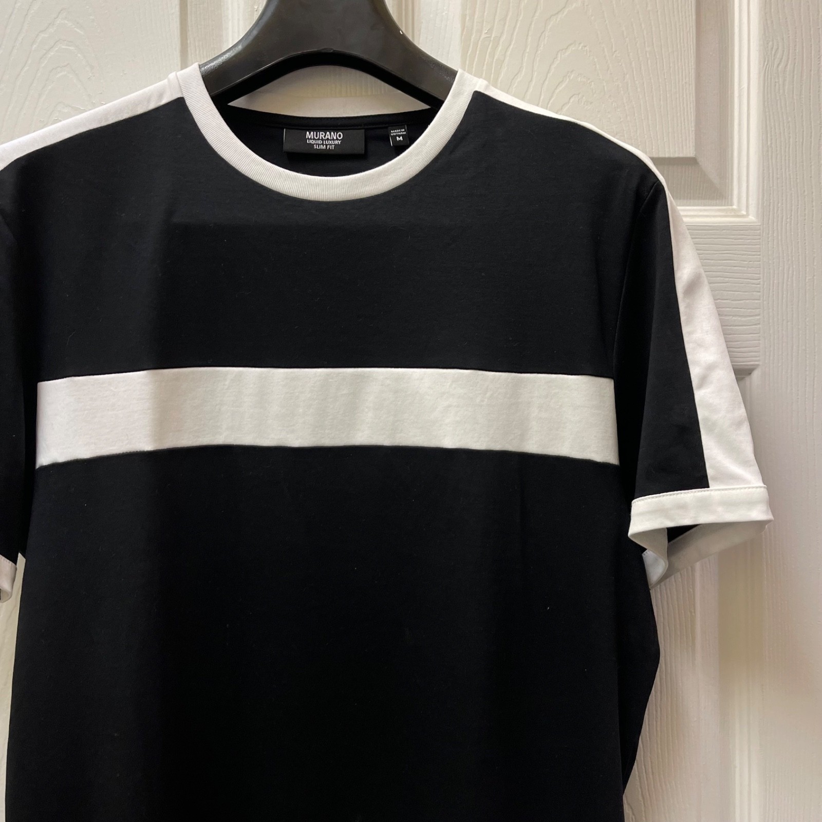 Murano Liquid Luxury Men’s Medium Black White Stripe Ringer Slim Fit T-Shirt