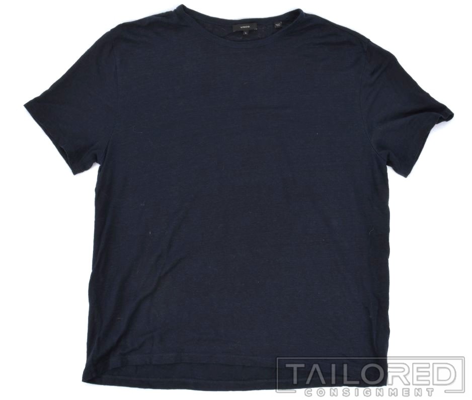 VINCE Solid Blue 100% LINEN Mens Luxury Mens T-Shirt – XL